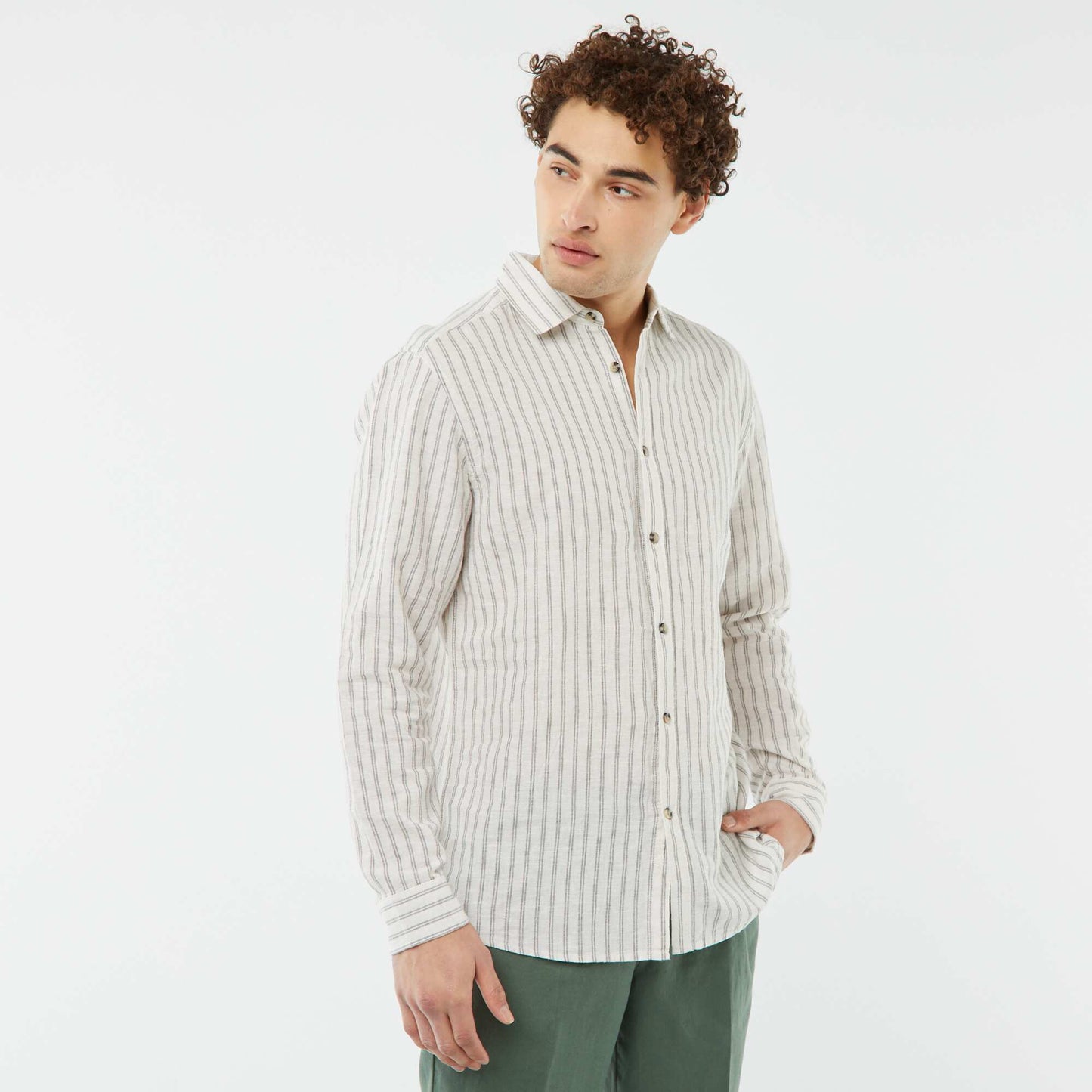 Chemise en lin mélangé rayée BEIGE RAYé