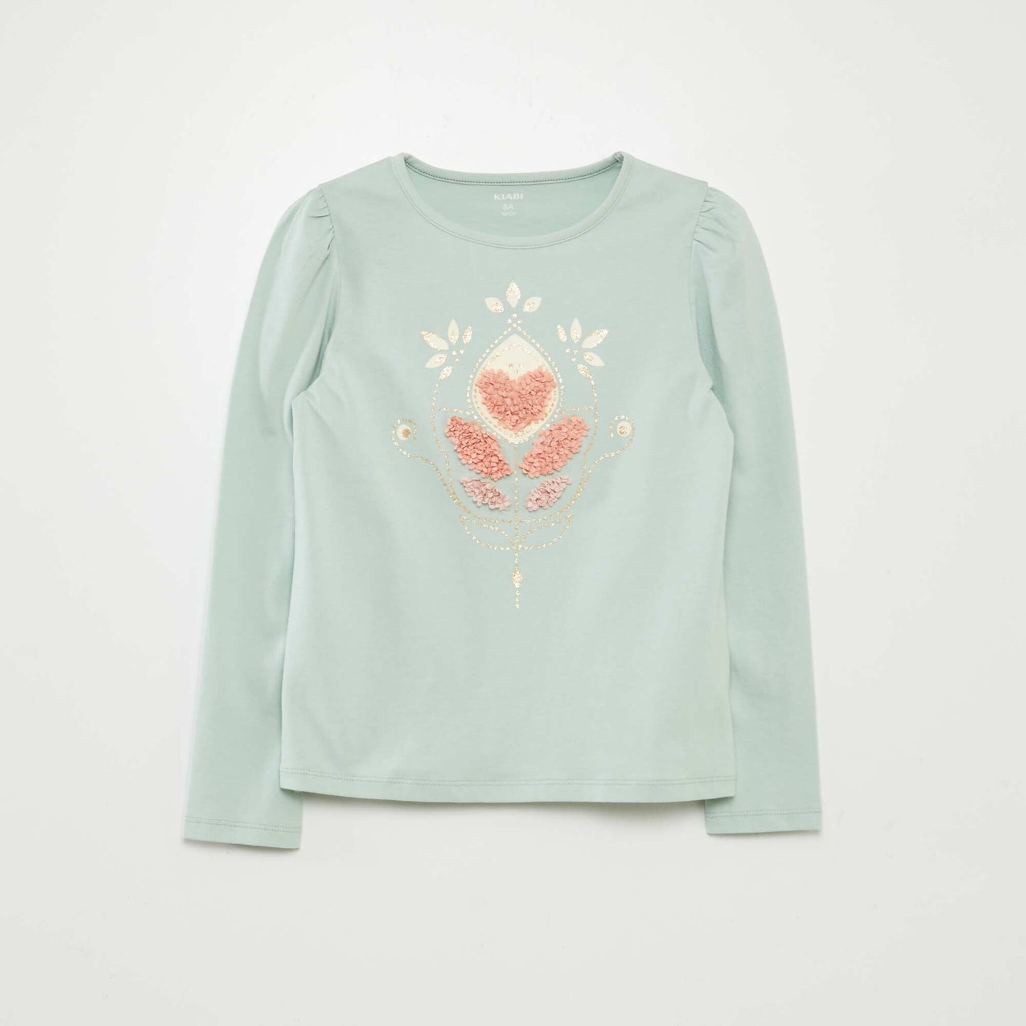 Tee-shirt imprimé avec fronces aux épaules BLEU