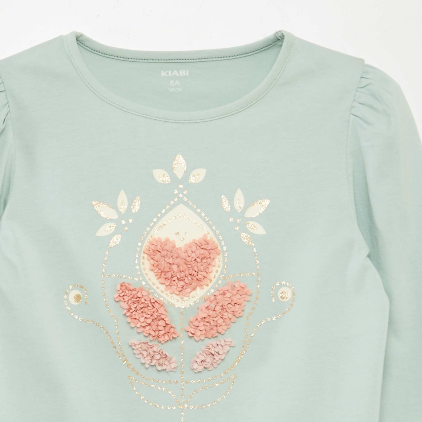 Tee-shirt imprimé avec fronces aux épaules BLEU