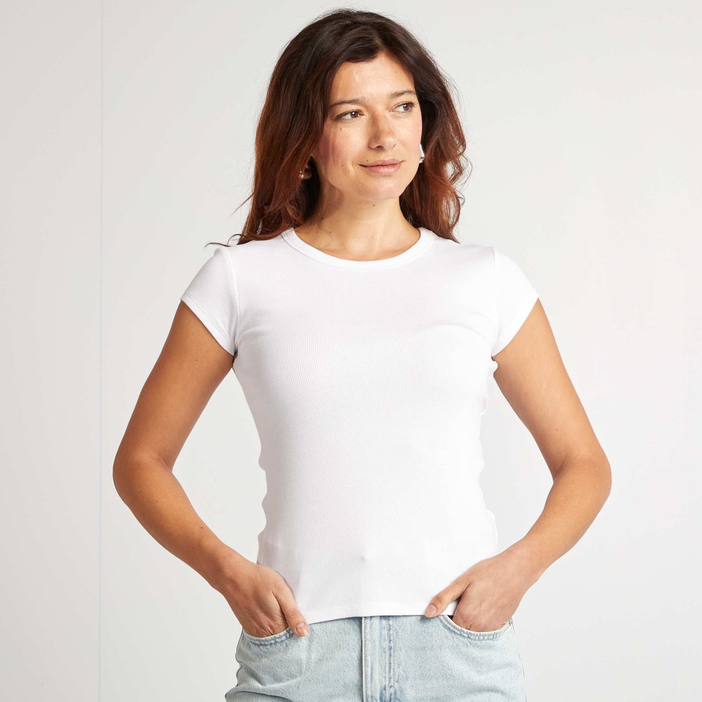 T-shirt à manches courtes maille côtelée BLANC