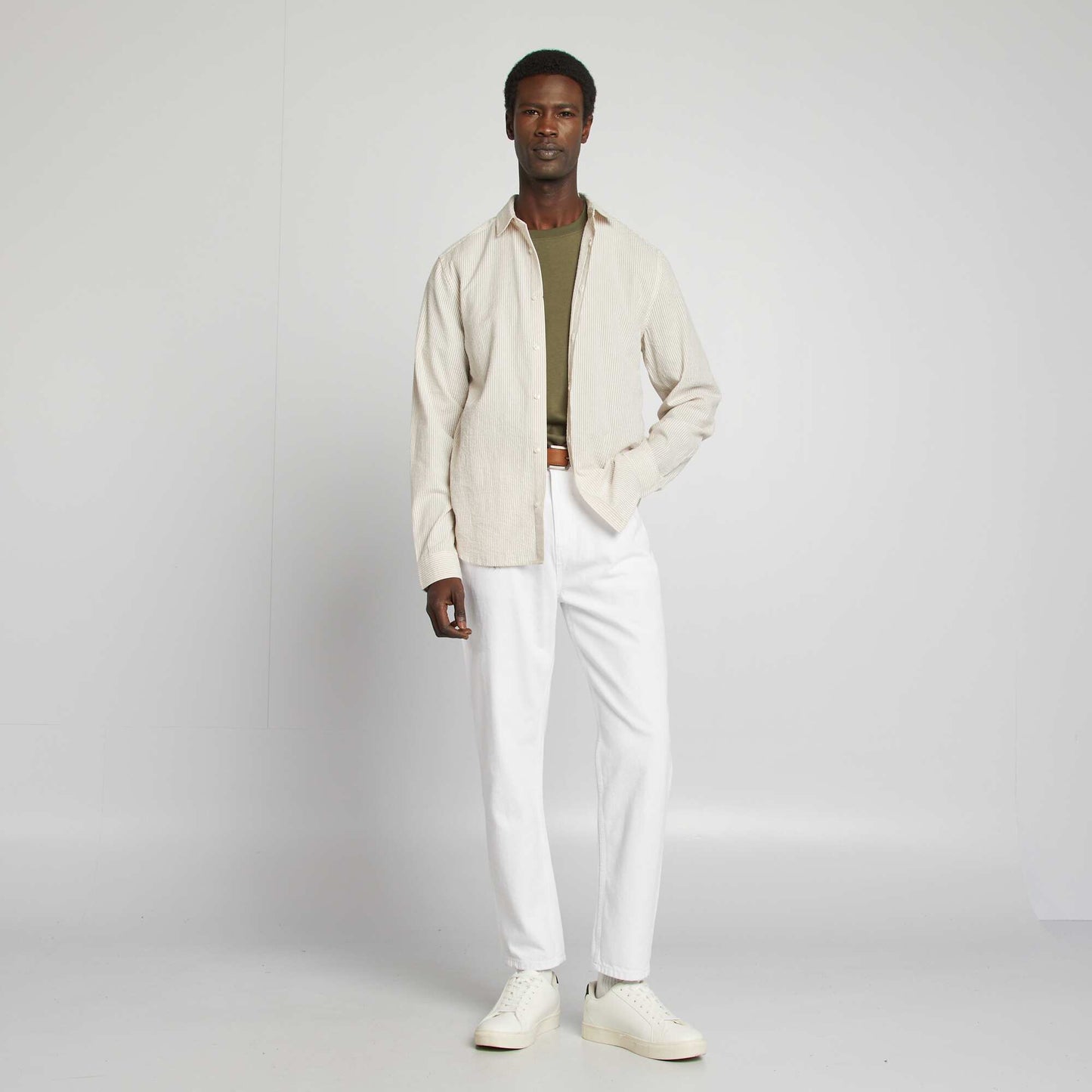 Chemise rayée en seersucker BEIGE