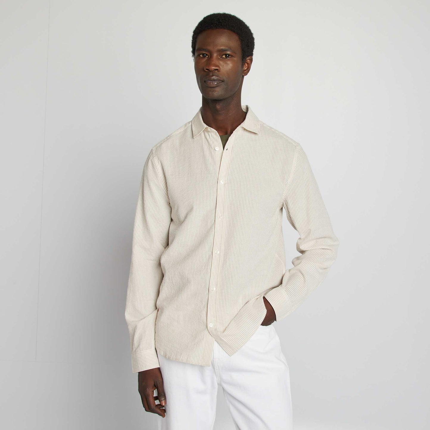 Chemise rayée en seersucker BEIGE