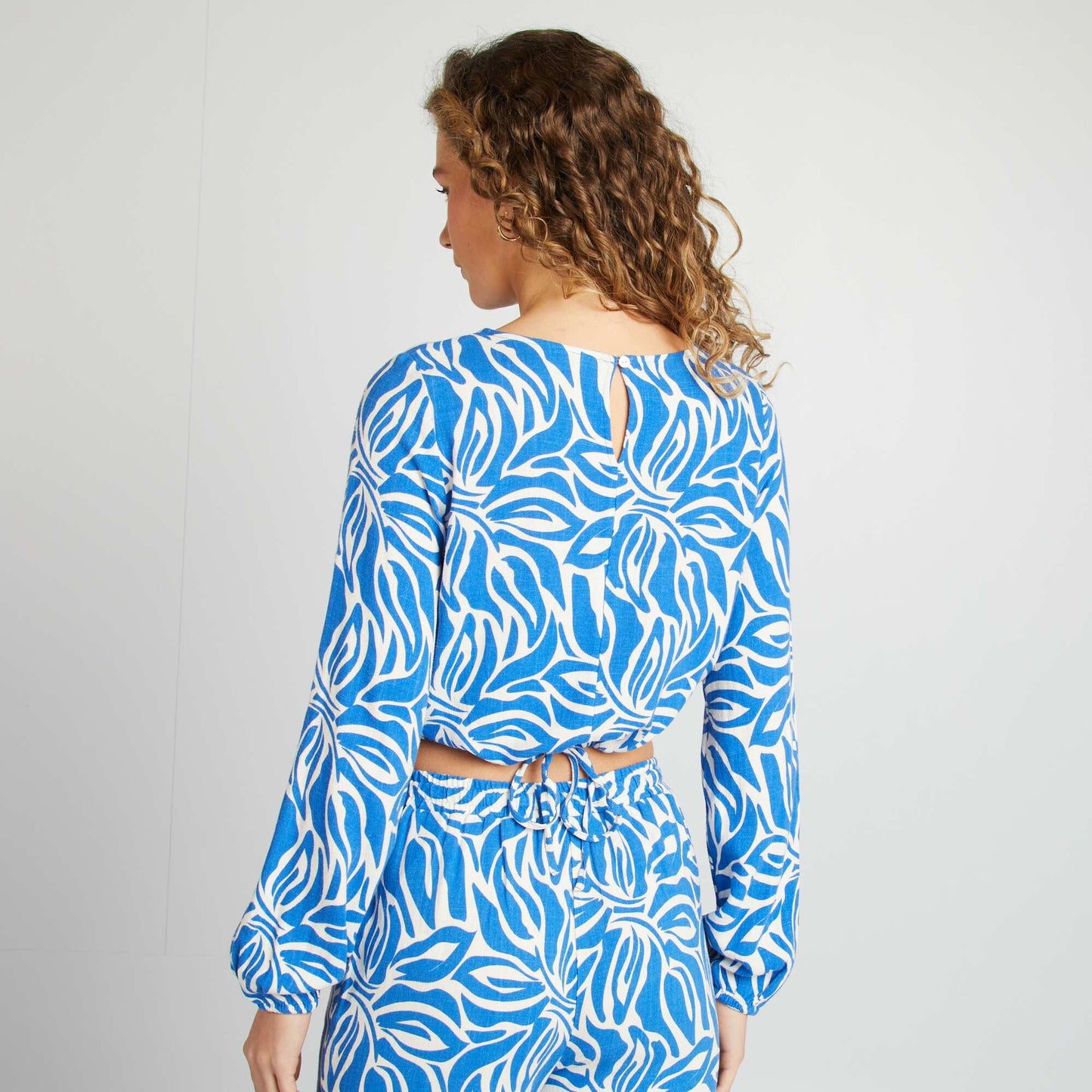 Blouse à manches longues et col rond avec imprimé BEIGE