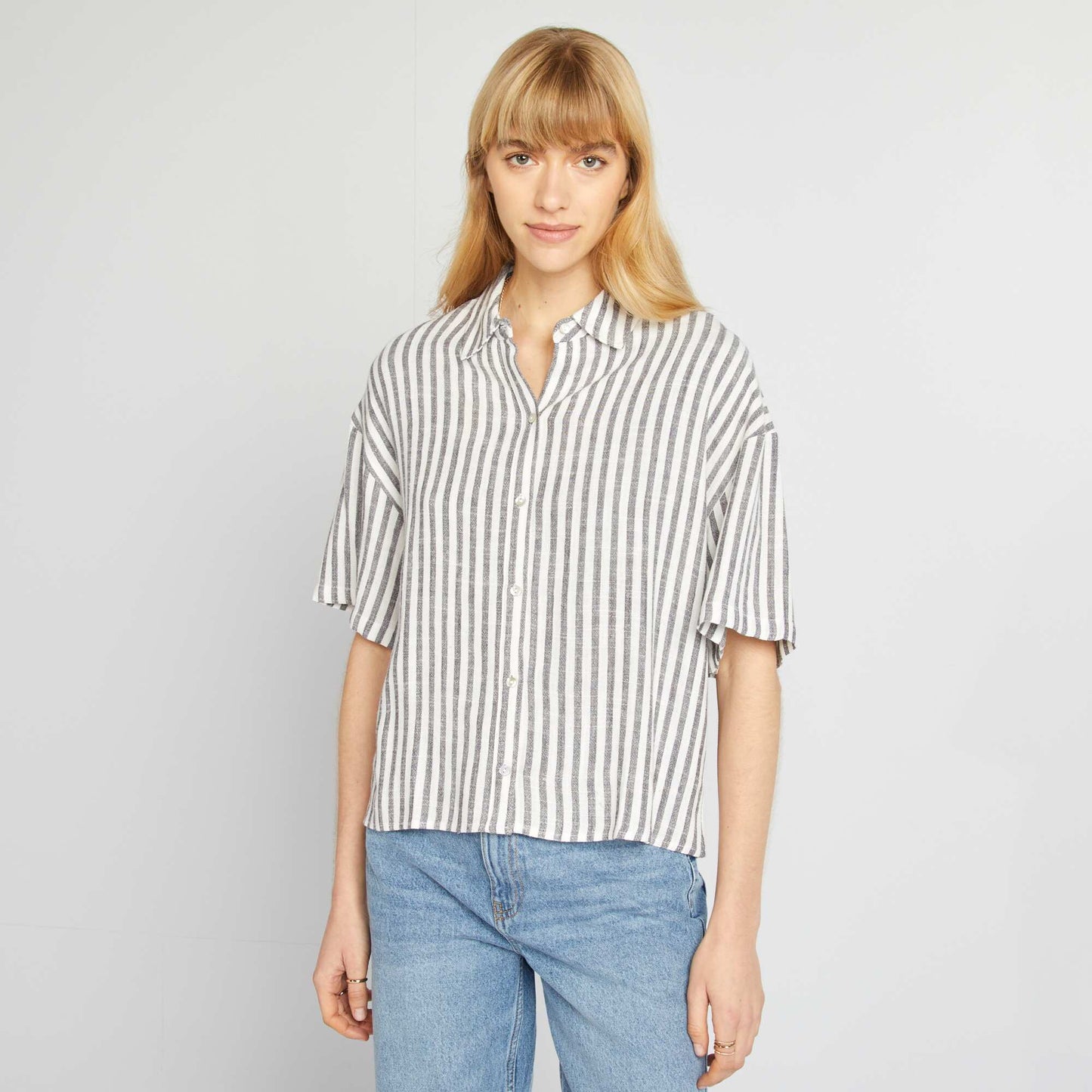 Chemisier oversize en lin GRIS/BLANC