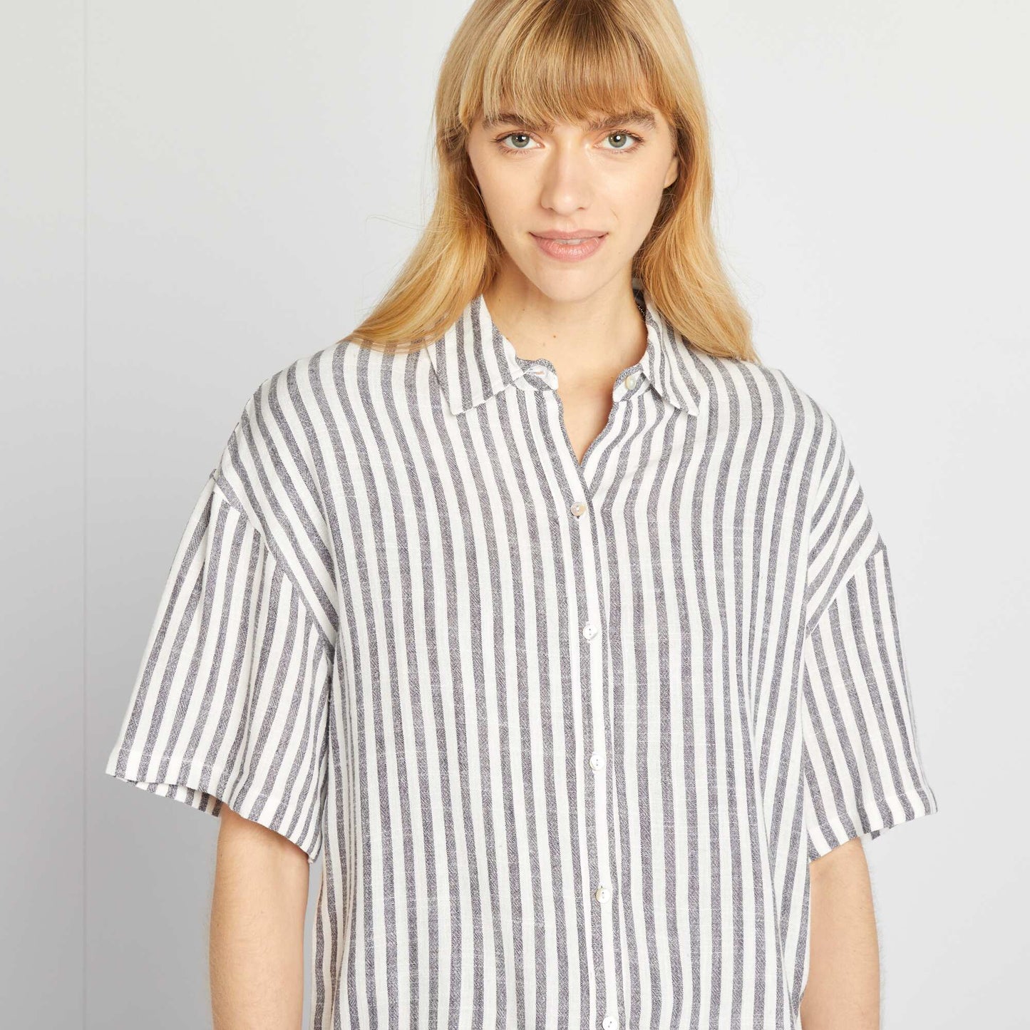 Chemisier oversize en lin GRIS/BLANC