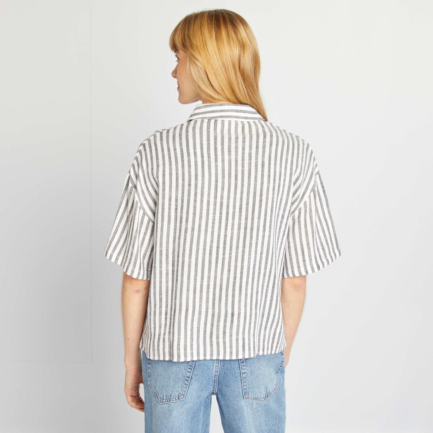 Chemisier oversize en lin GRIS/BLANC