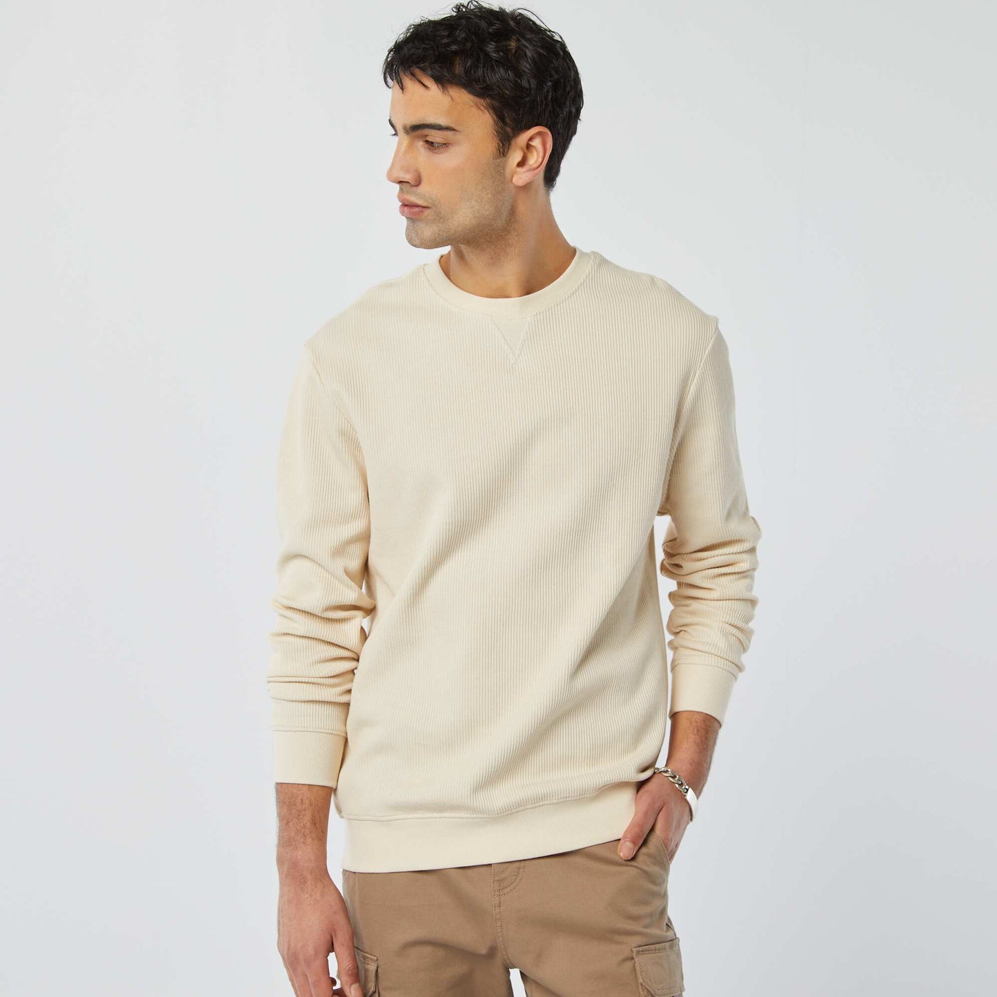 Pull en maille piquée col rond BLANC