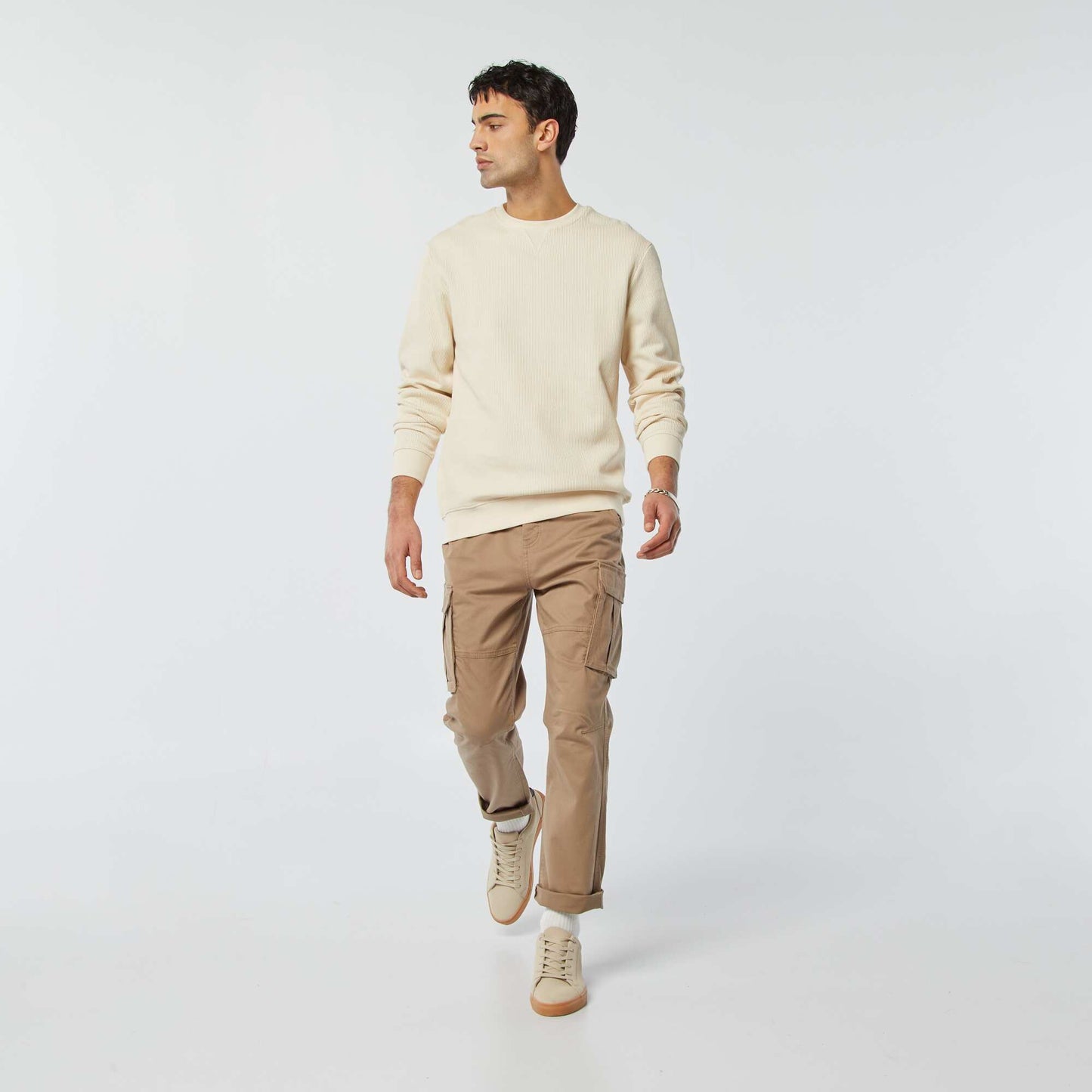 Pull en maille piquée col rond BLANC
