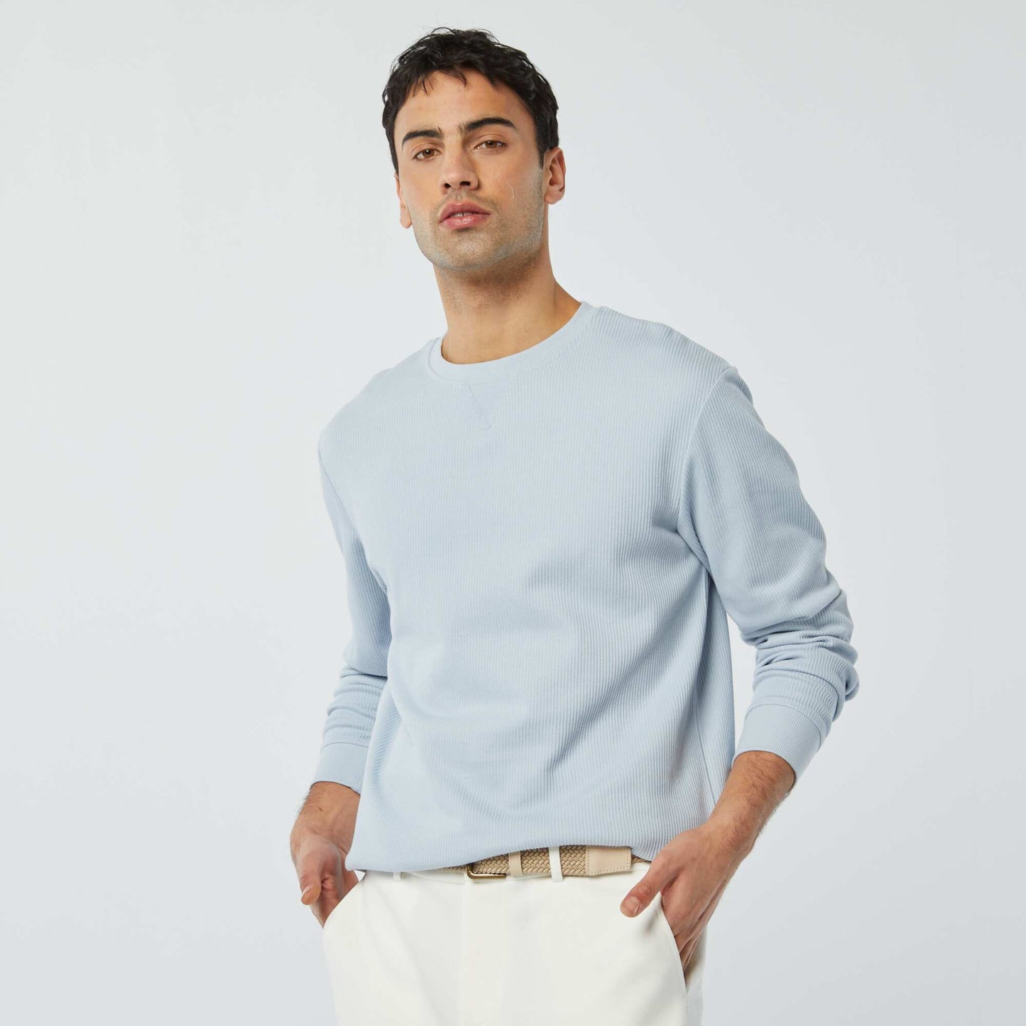Pull en maille piquée col rond BLEU