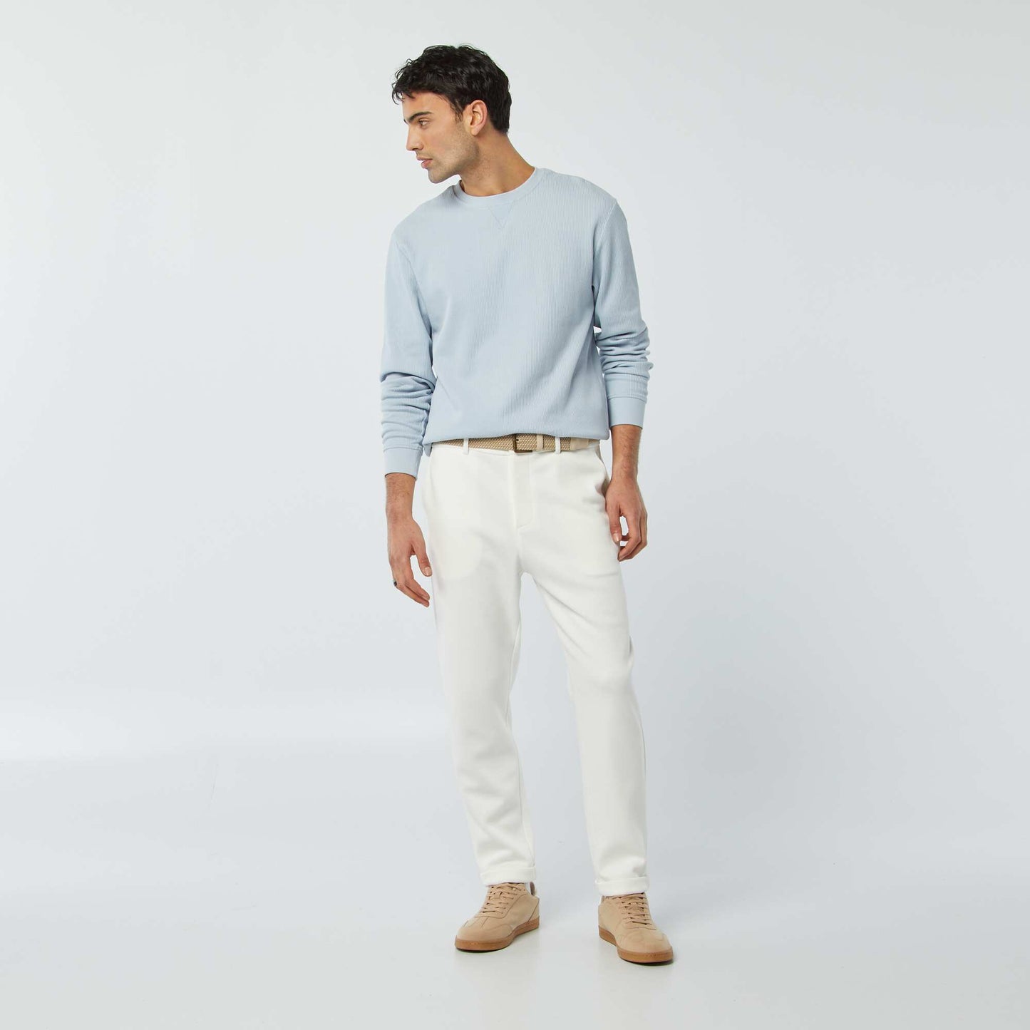 Pull en maille piquée col rond BLEU