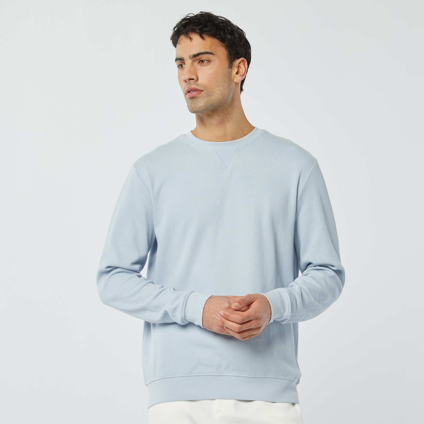 Pull en maille piquée col rond BLEU