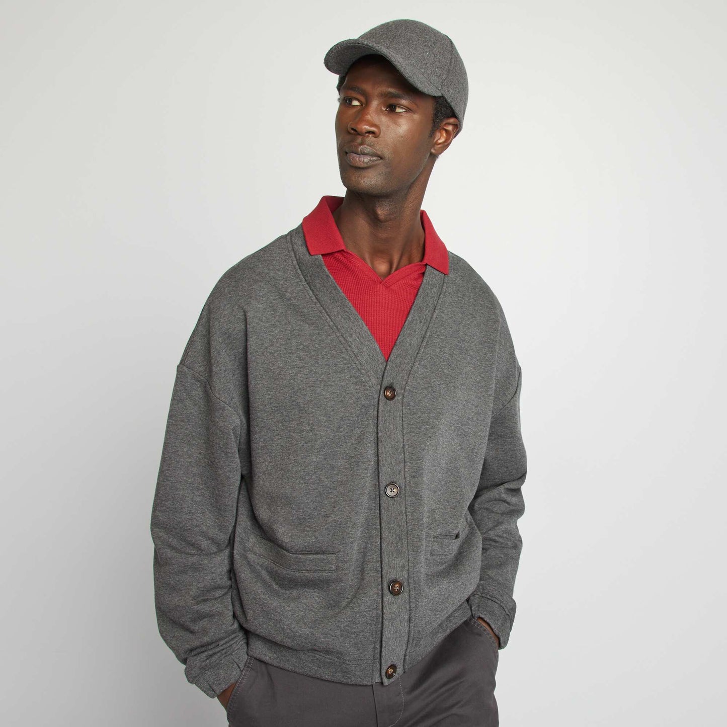 Gilet cardigan en maille chinée GRIS FONCé