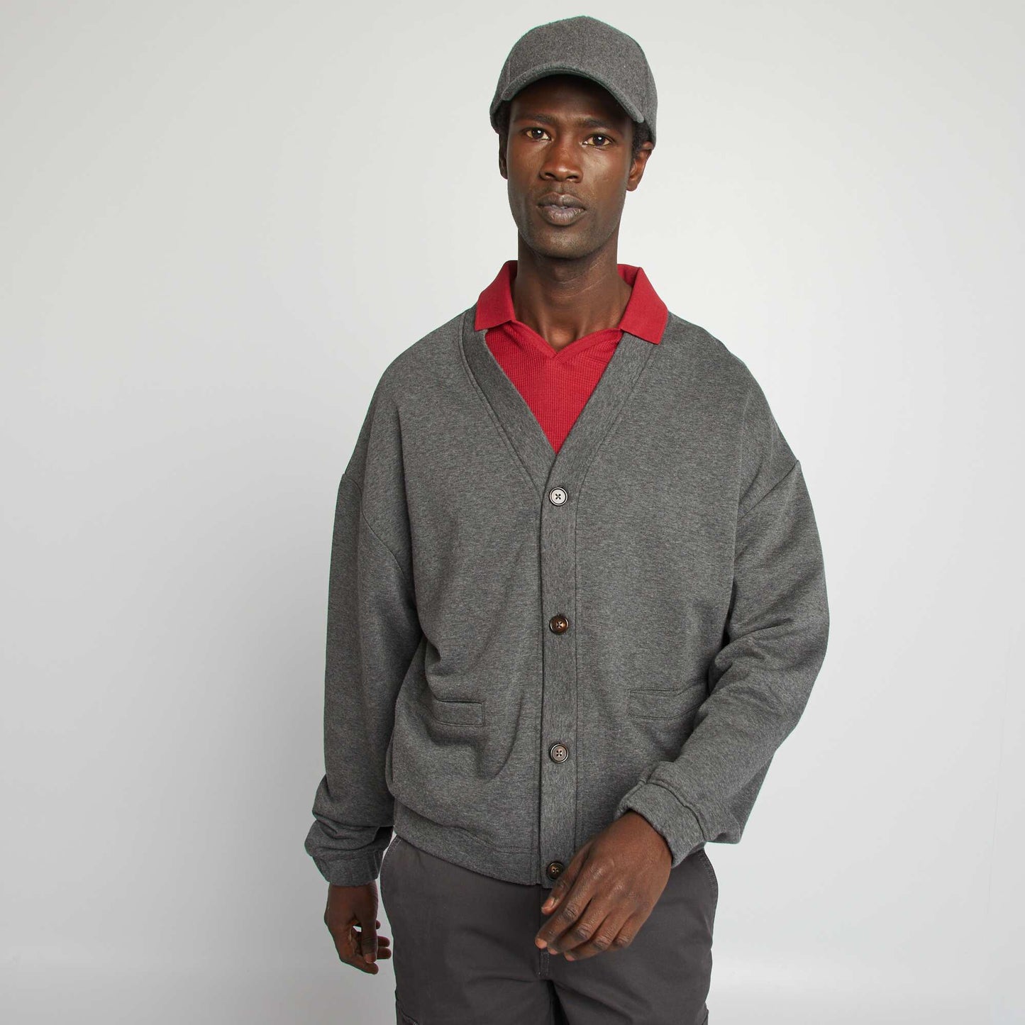 Gilet cardigan en maille chinée GRIS FONCé