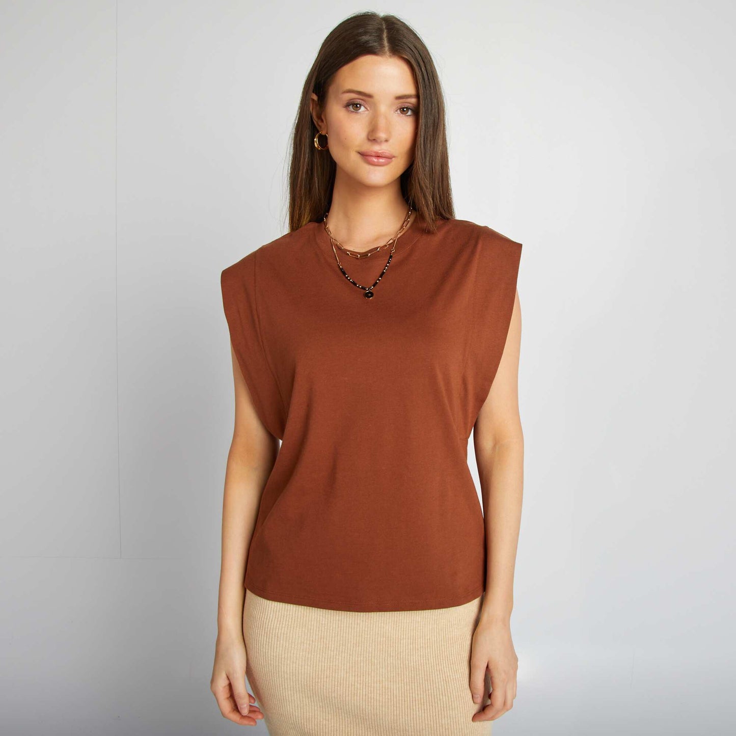 T-shirt sans manches uni MARRON