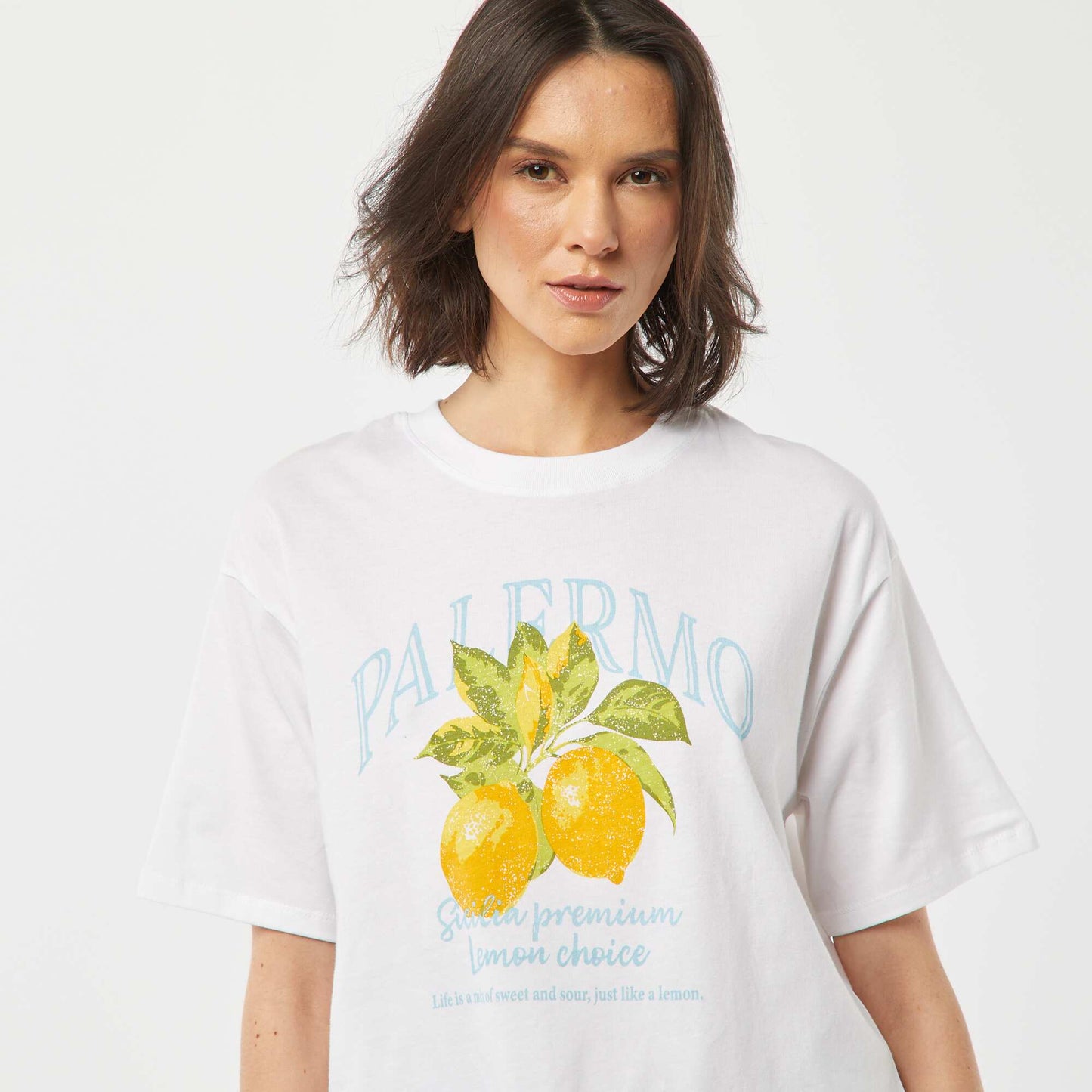 T-shirt en jersey manches courtes imprimé BLANC