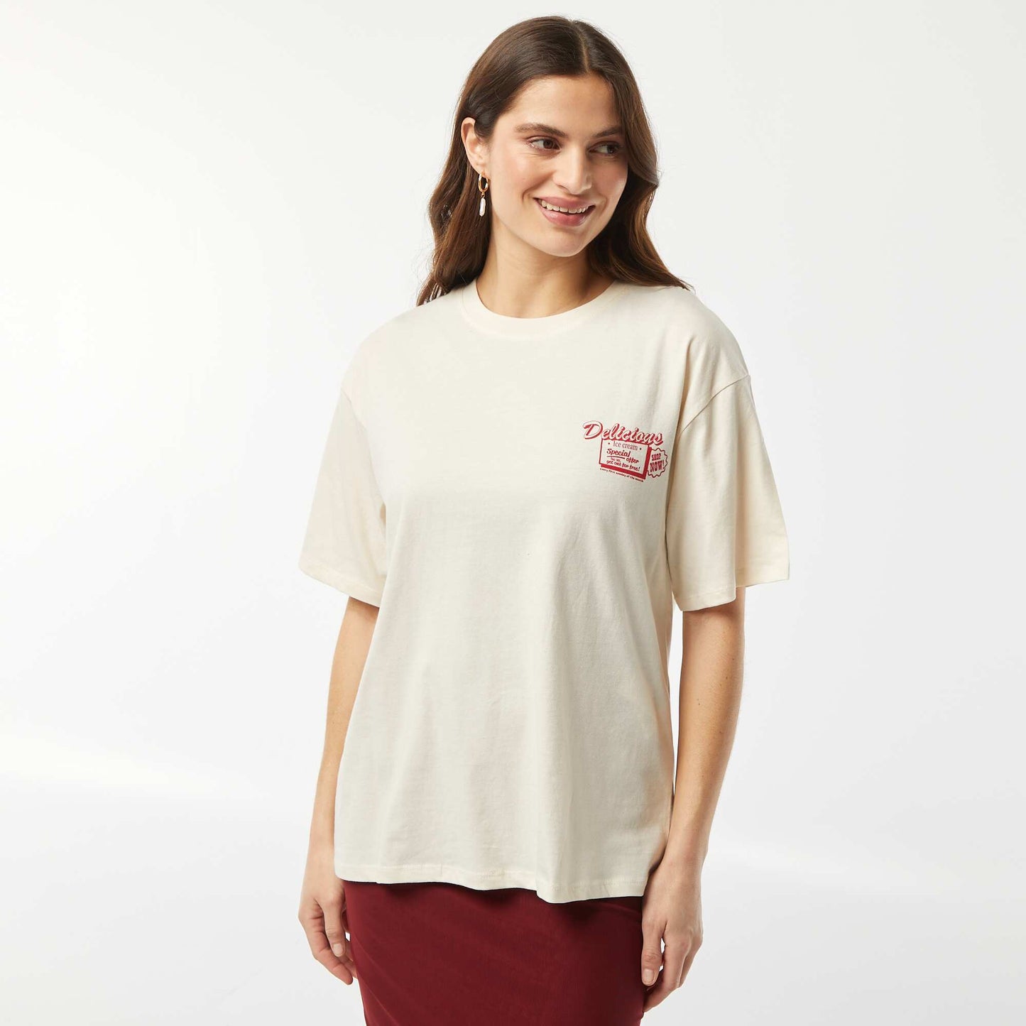 T-shirt en jersey manches courtes imprimé BEIGE