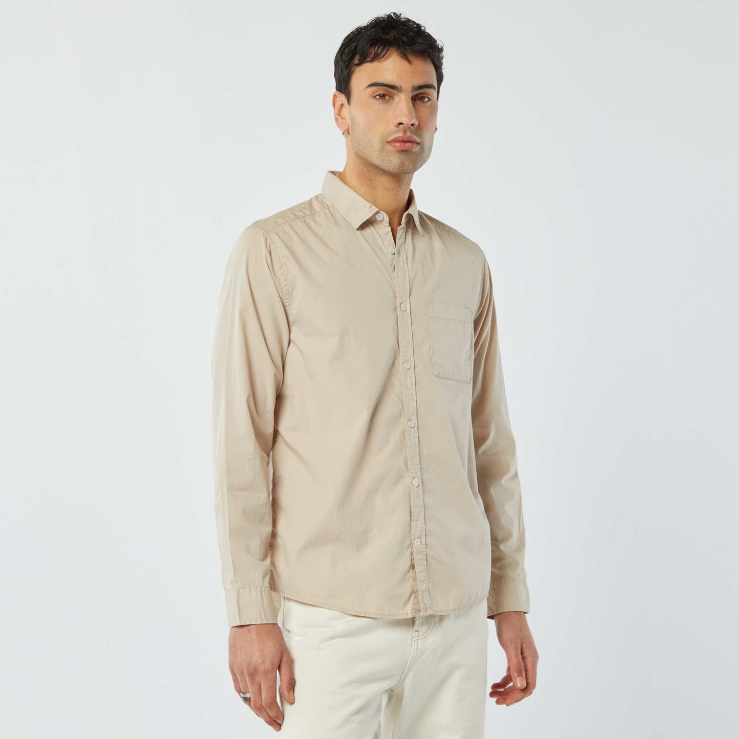 Chemise regular en popeline BEIGE