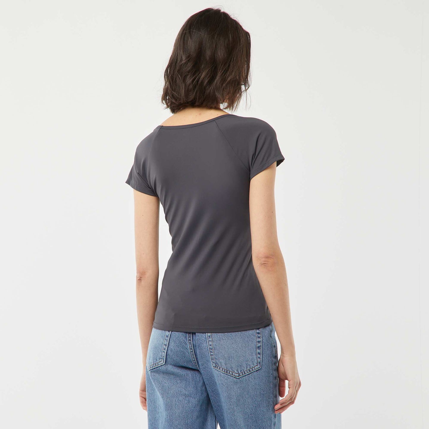 T-shirt à col rond dégagé BLEU