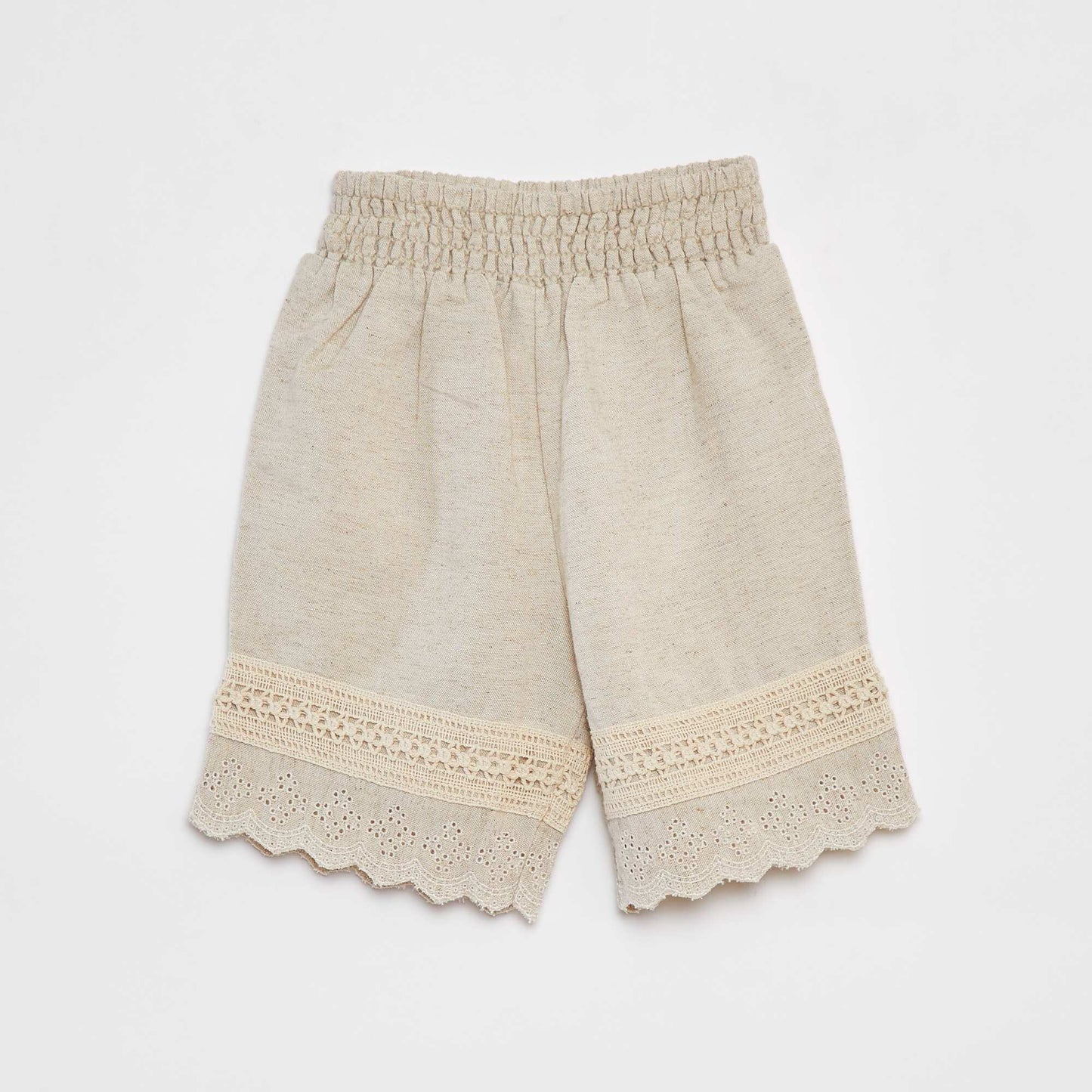 Pantalon avec détails brodés et en macramé BEIGE