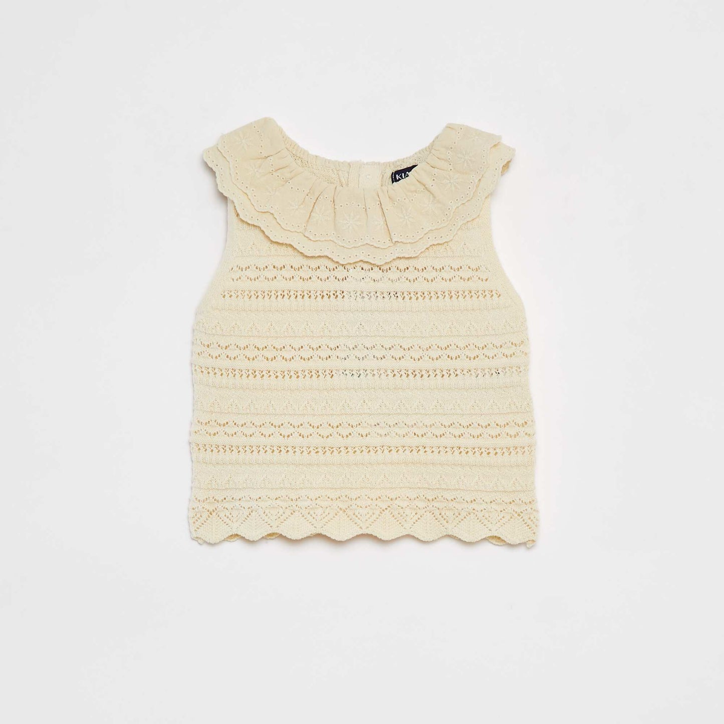 Pull sans manches en maille ajourée BLANC