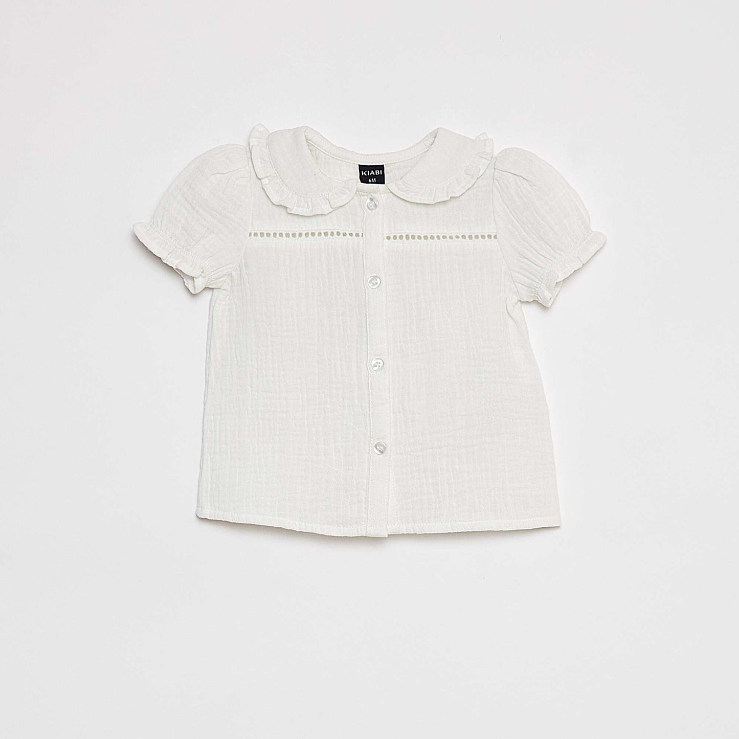 Blouse en gaze de coton avec col claudine BLANC