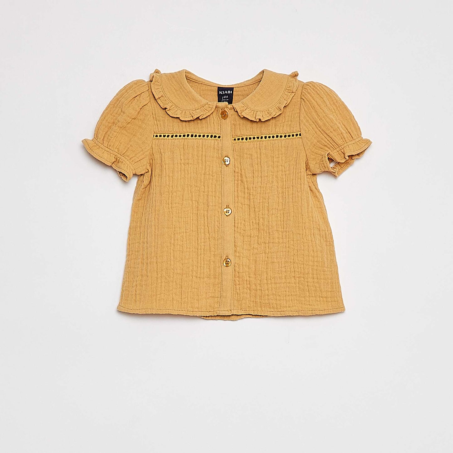 Blouse en gaze de coton avec col claudine BEIGE