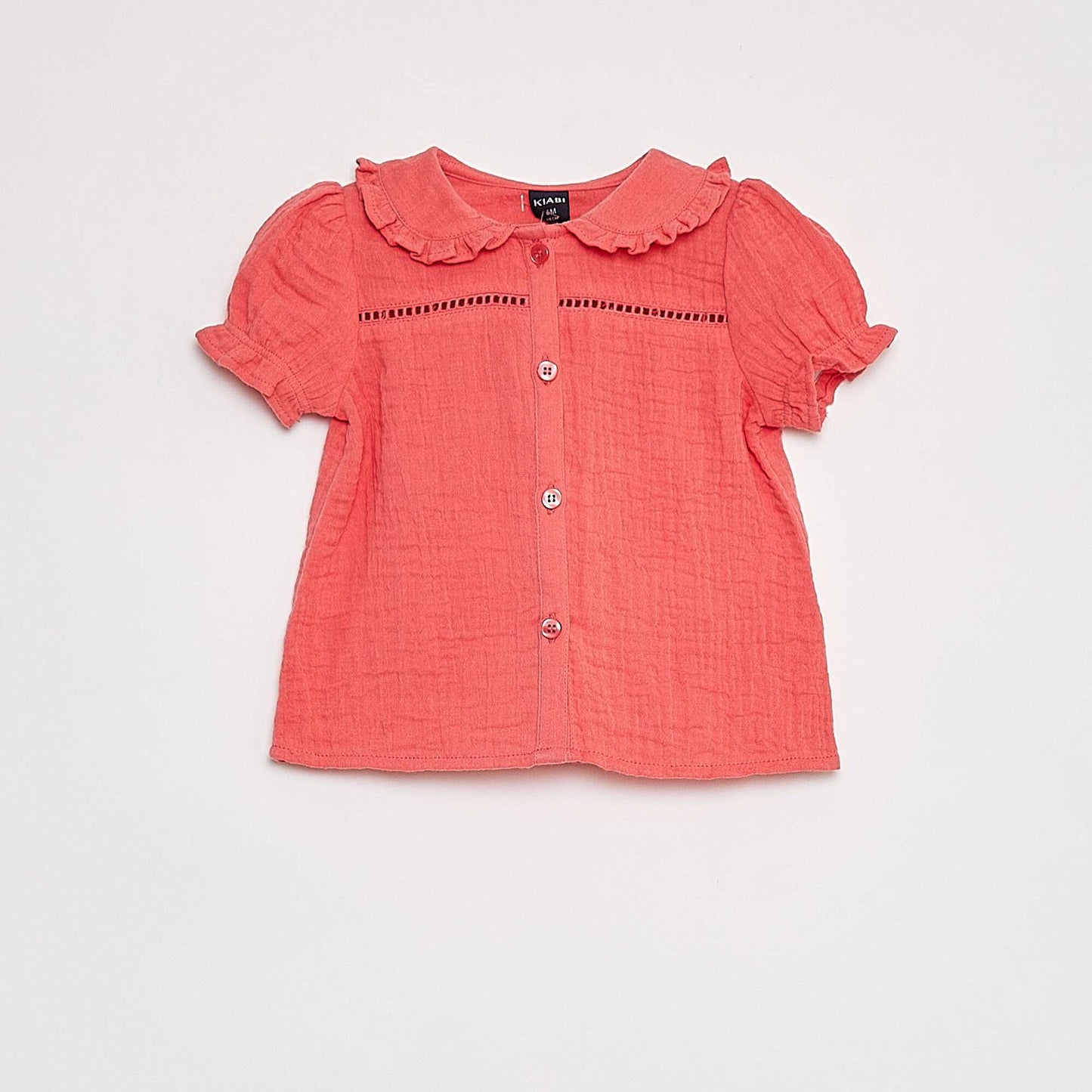 Blouse en gaze de coton avec col claudine ROSE