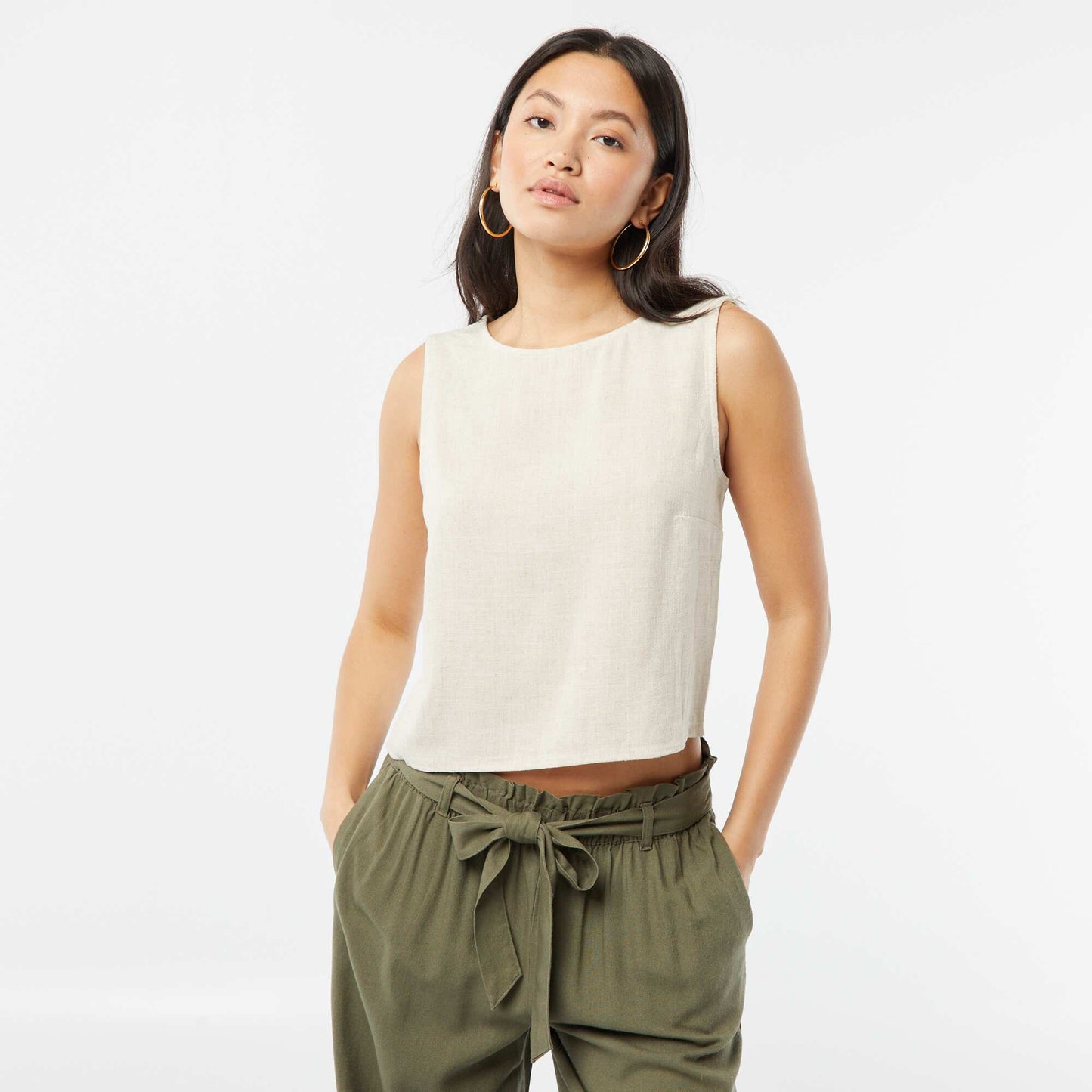Blouse crop en lin mélangé BLANC