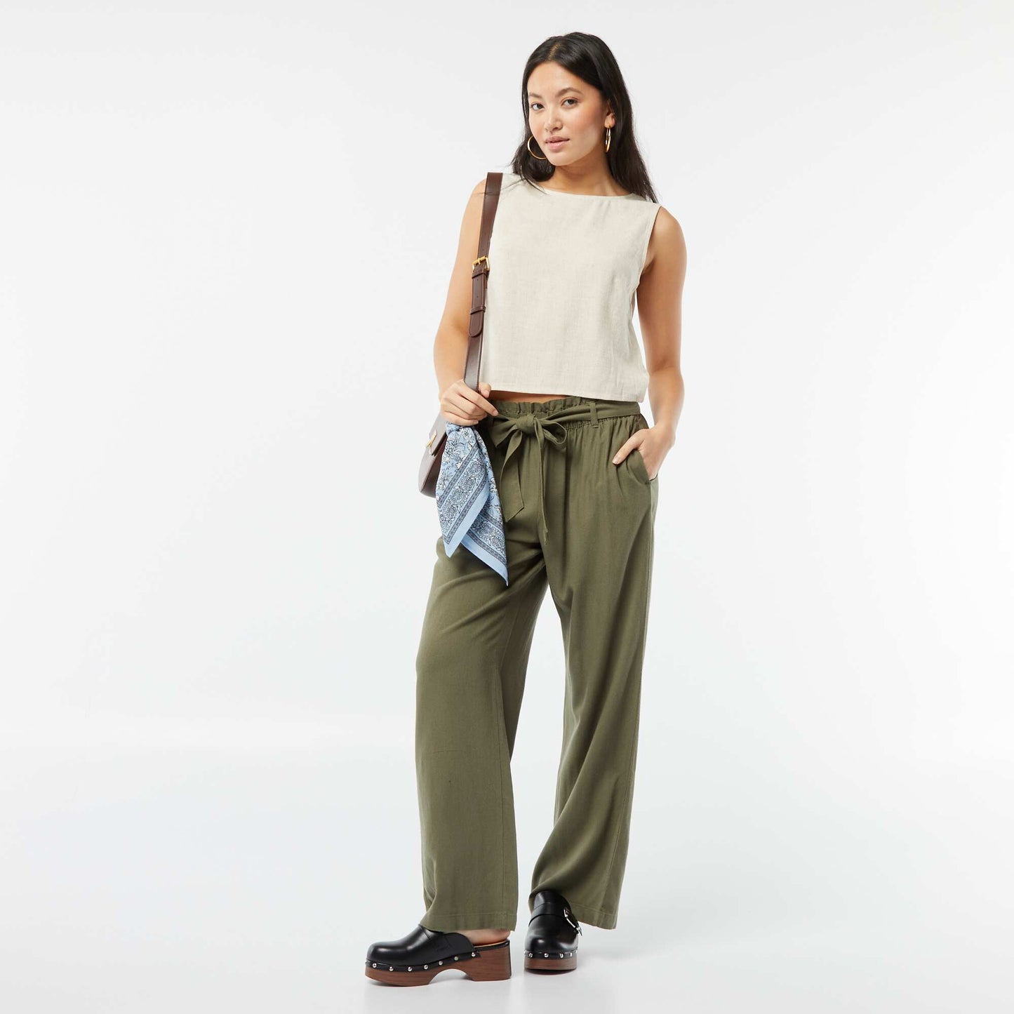 Blouse crop en lin mélangé BLANC
