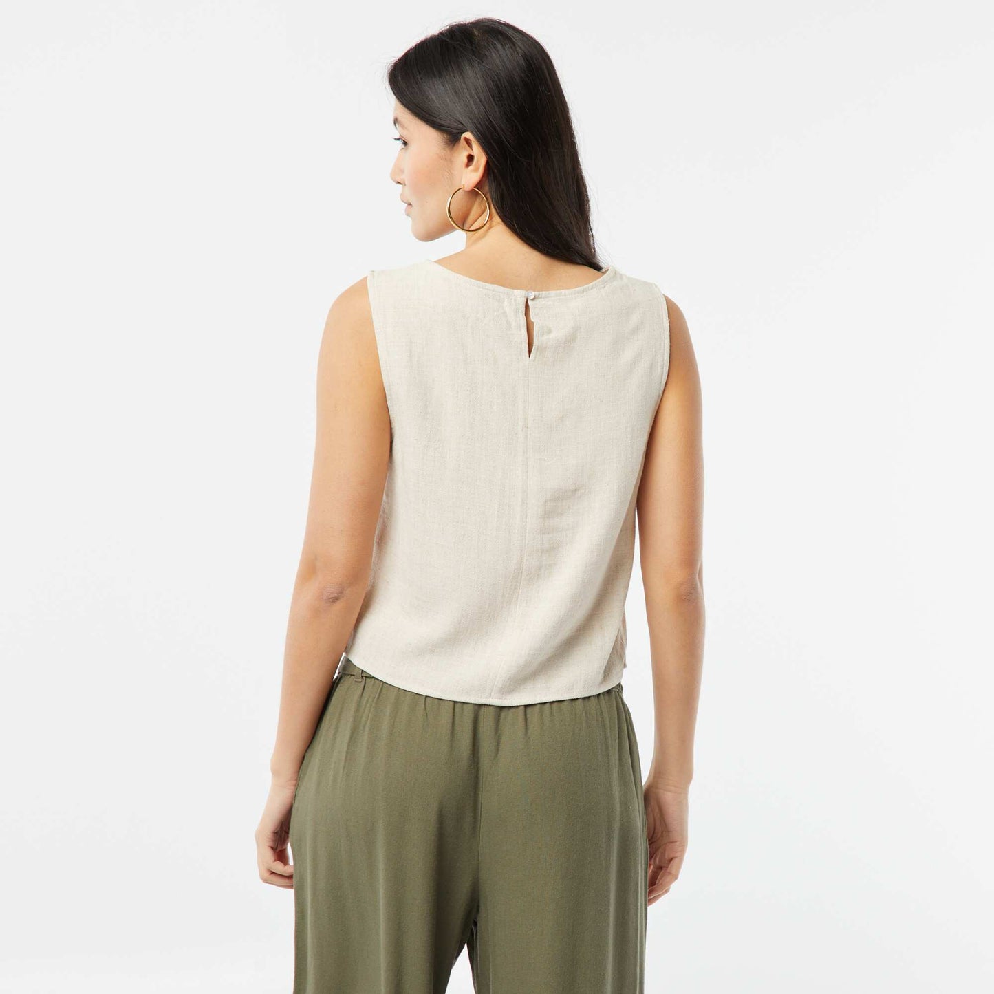 Blouse crop en lin mélangé BLANC