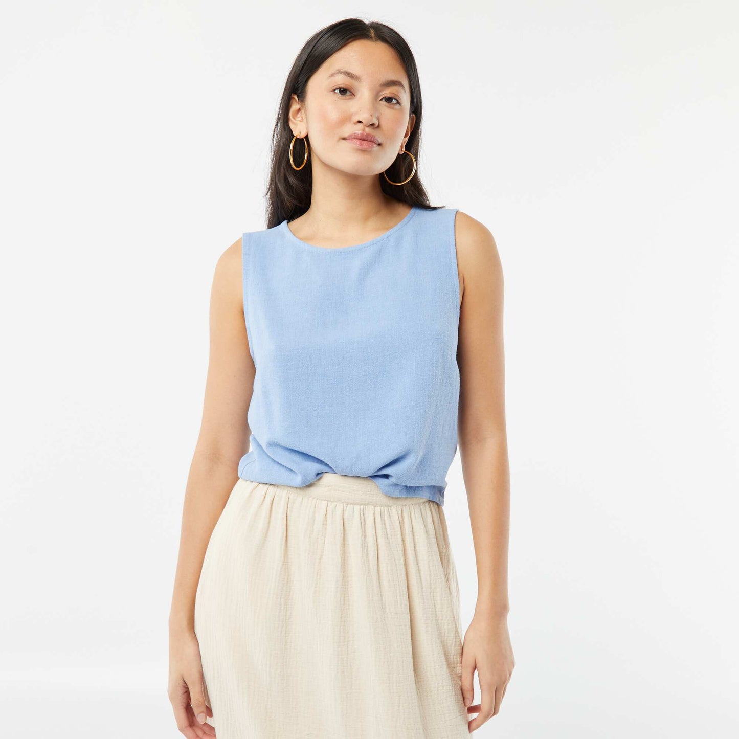 Blouse crop en lin mélangé BLEU