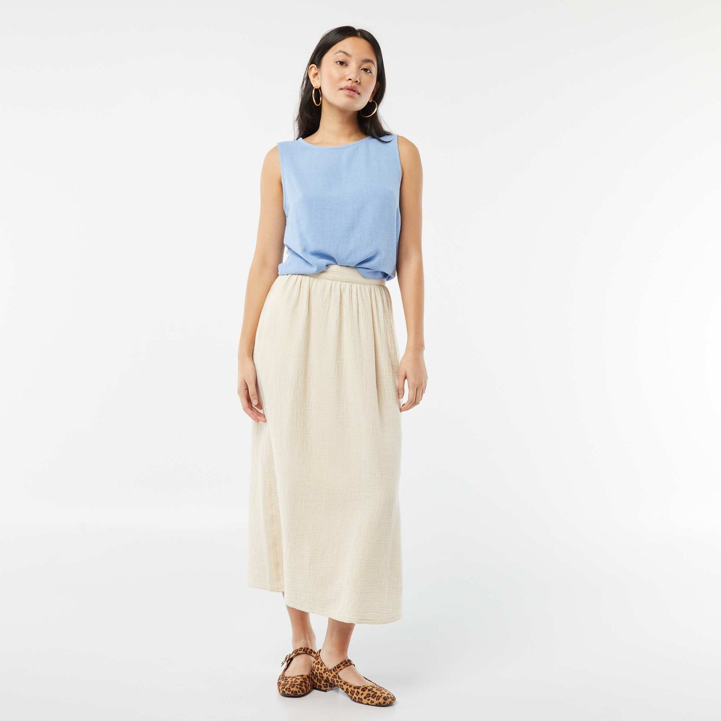 Blouse crop en lin mélangé BLEU