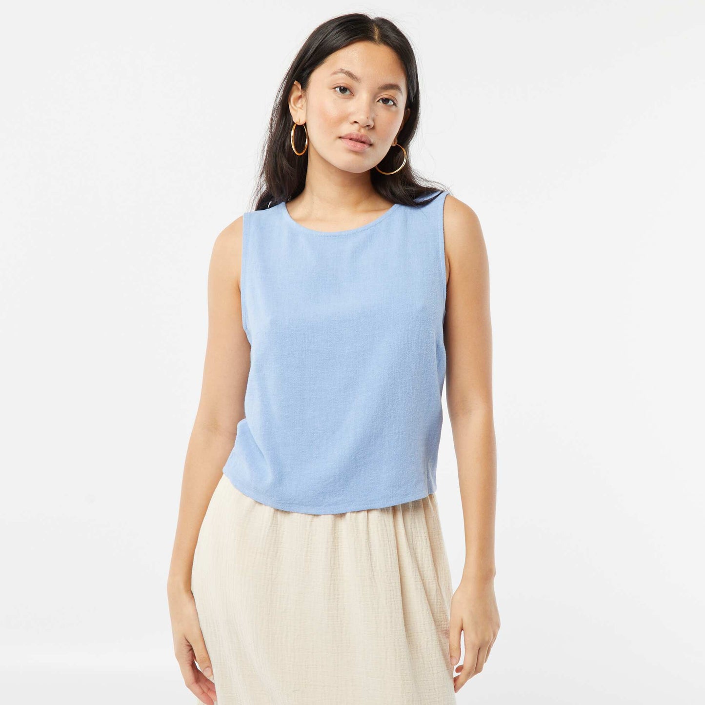 Blouse crop en lin mélangé BLEU