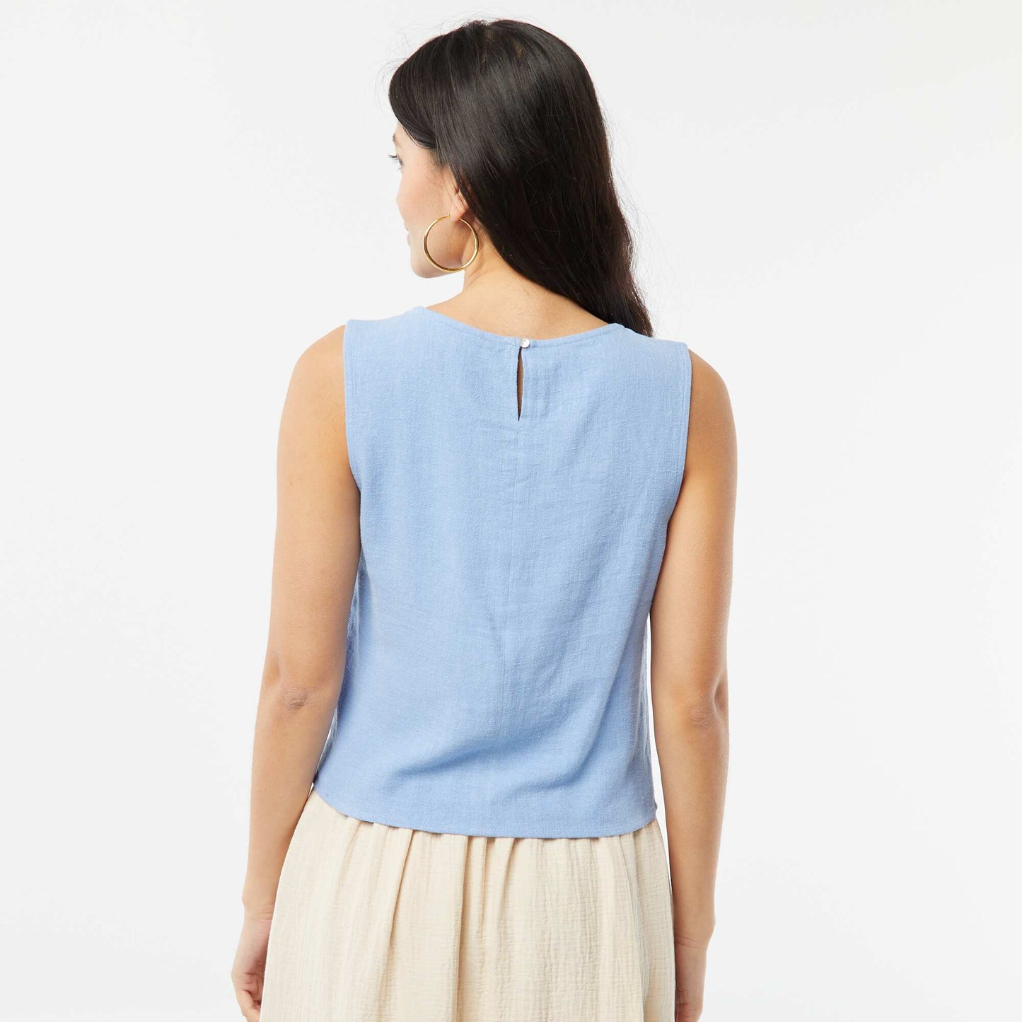 Blouse crop en lin mélangé BLEU