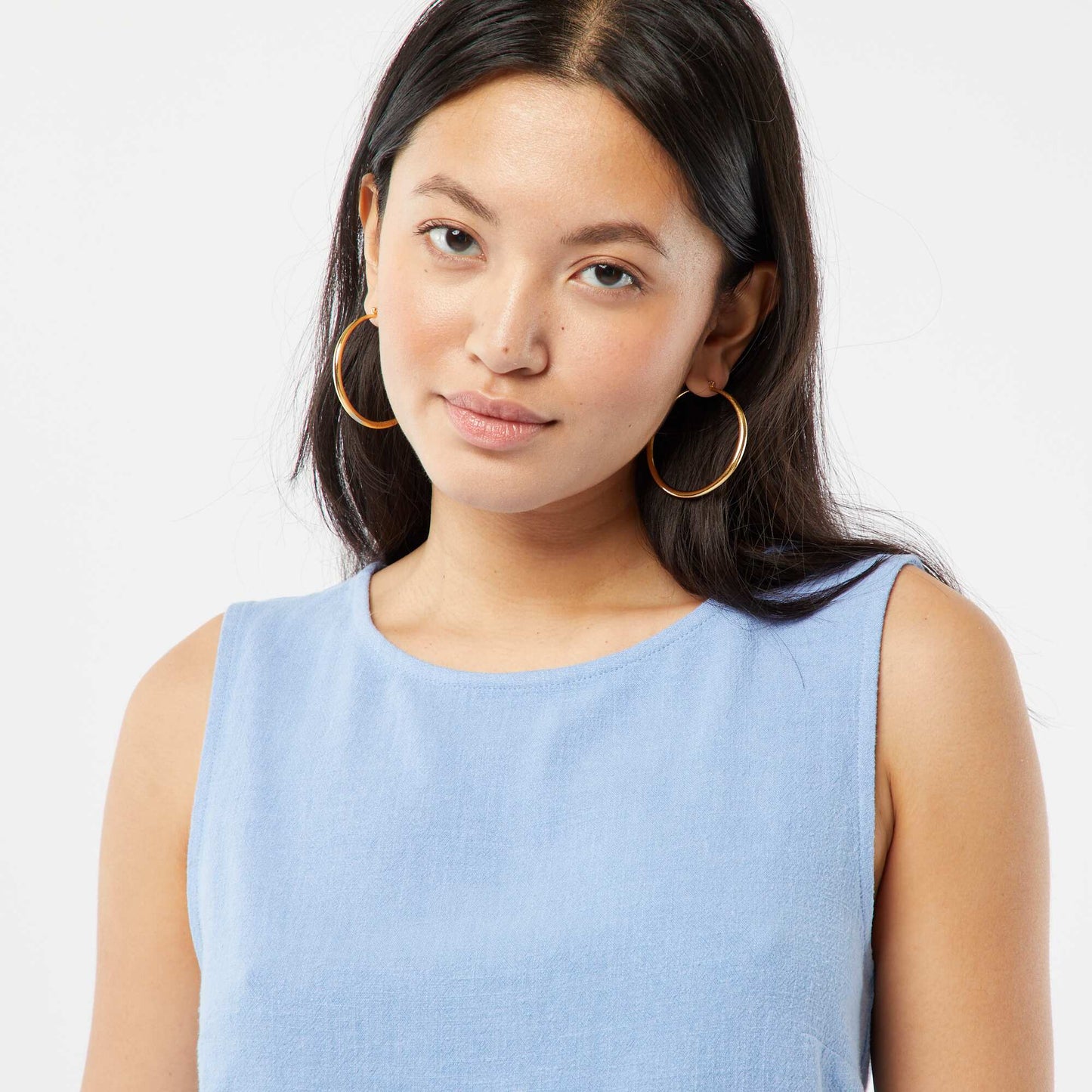 Blouse crop en lin mélangé BLEU