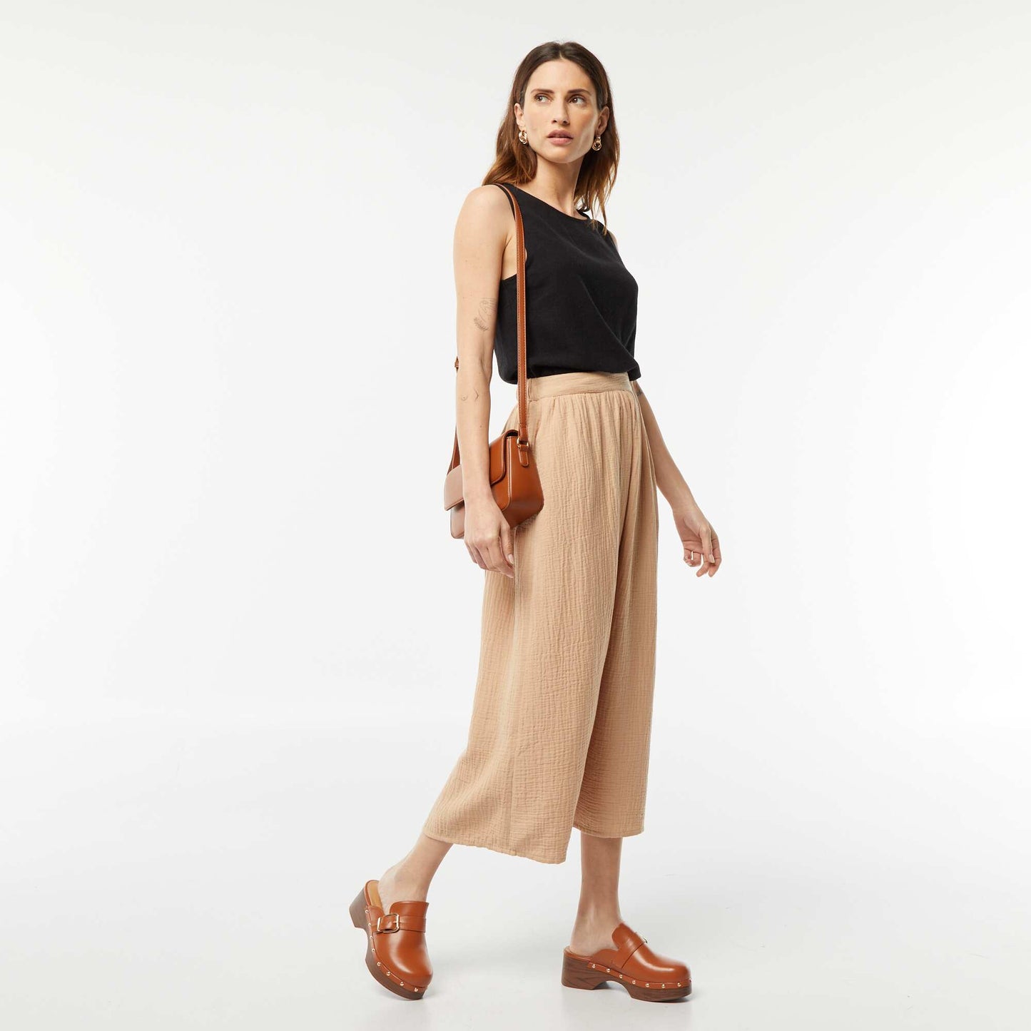 Blouse crop en lin mélangé NOIR