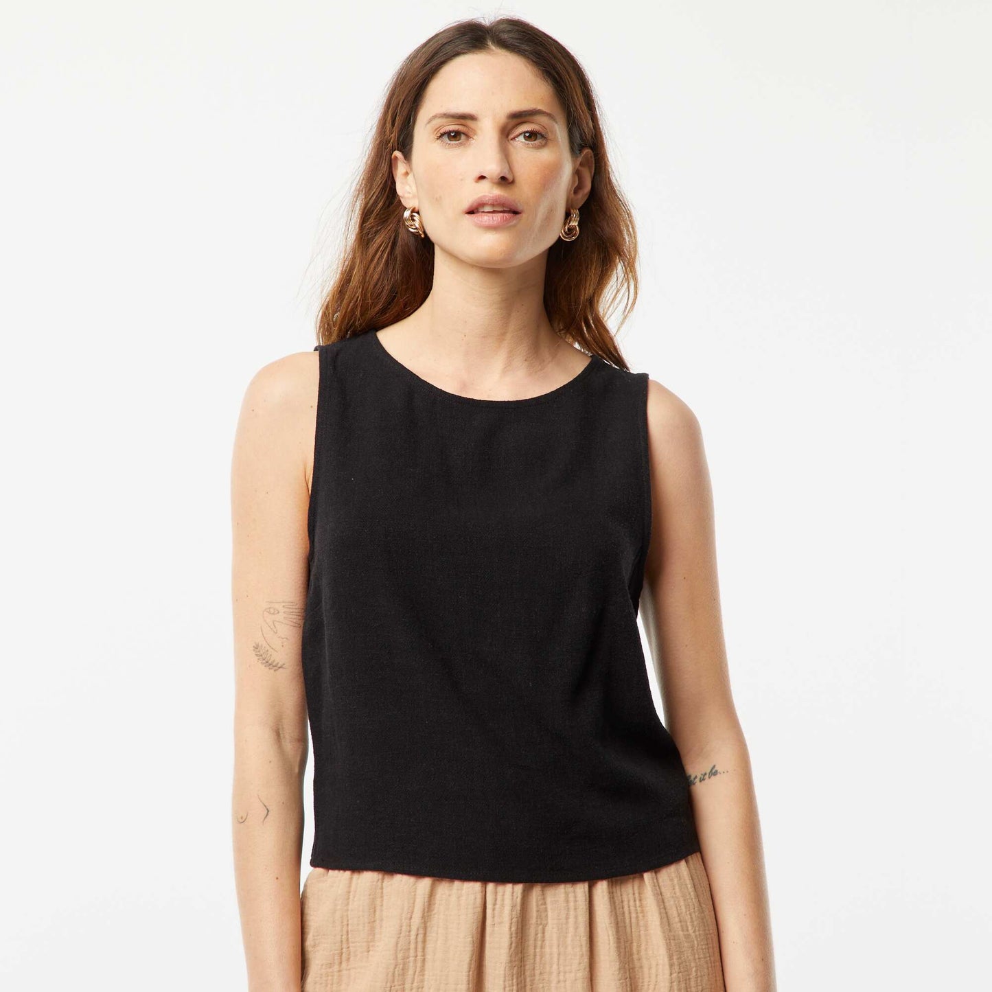 Blouse crop en lin mélangé NOIR