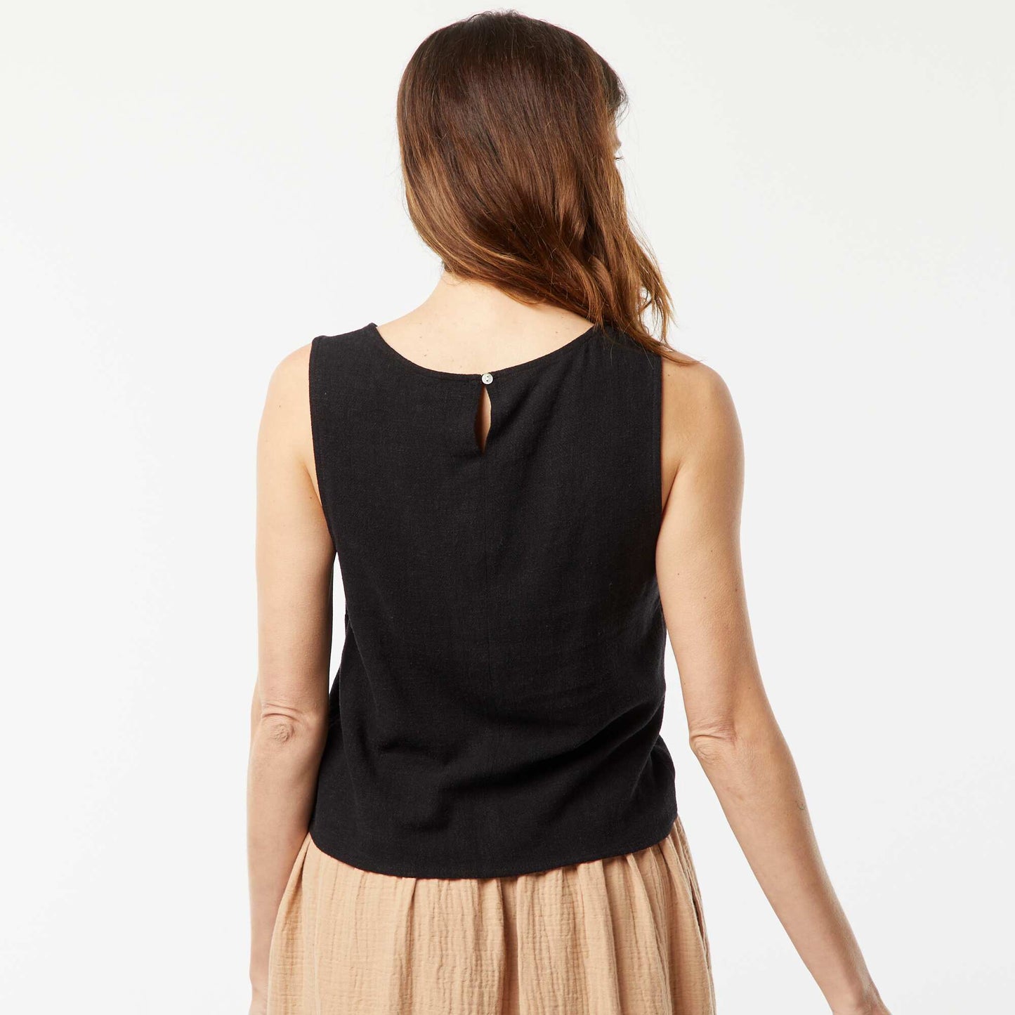 Blouse crop en lin mélangé NOIR