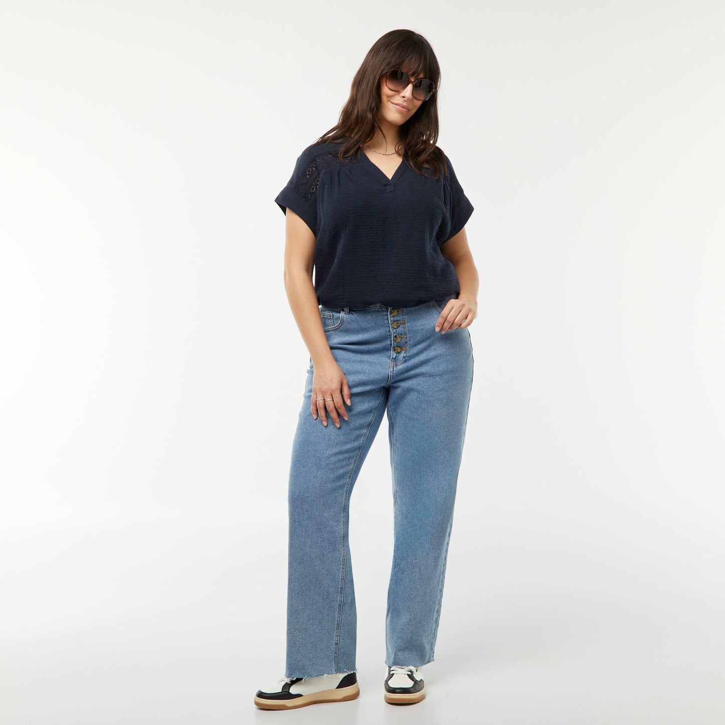 Blouse en double gaze de coton BLEU