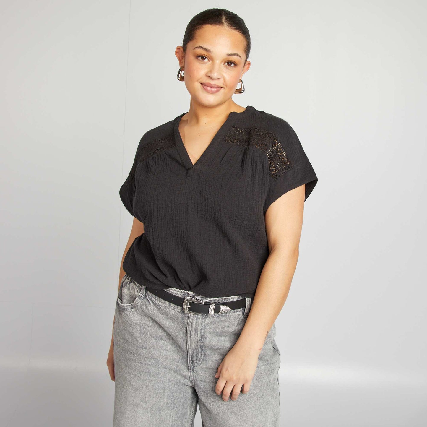 Blouse en double gaze de coton NOIR
