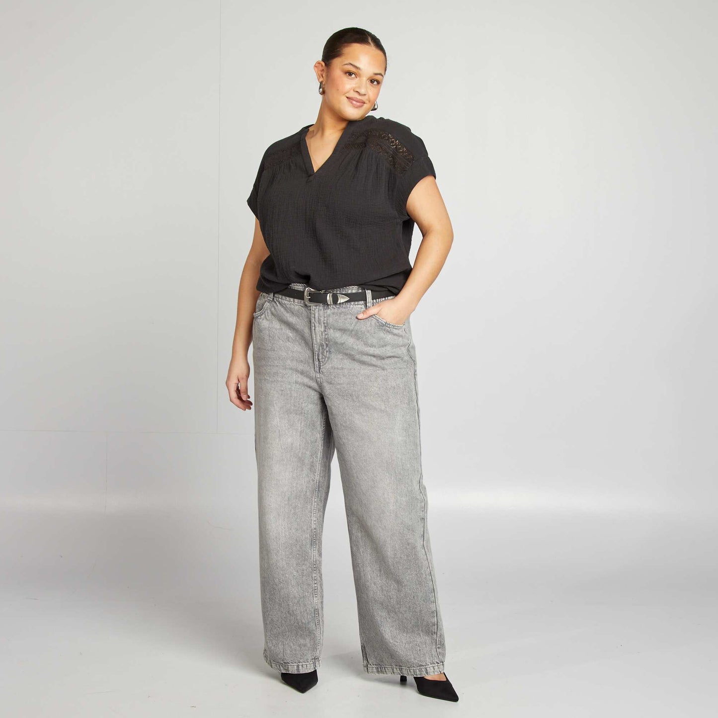 Blouse en double gaze de coton NOIR