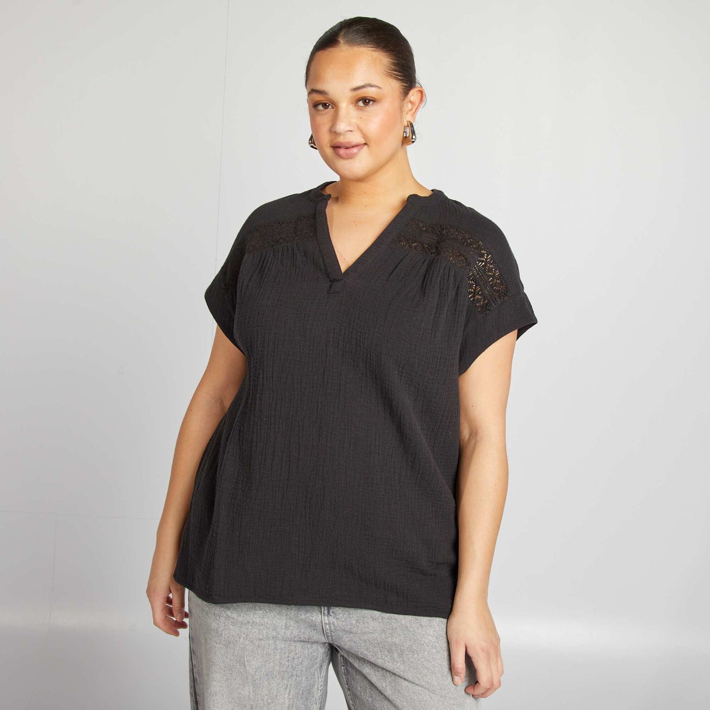 Blouse en double gaze de coton NOIR