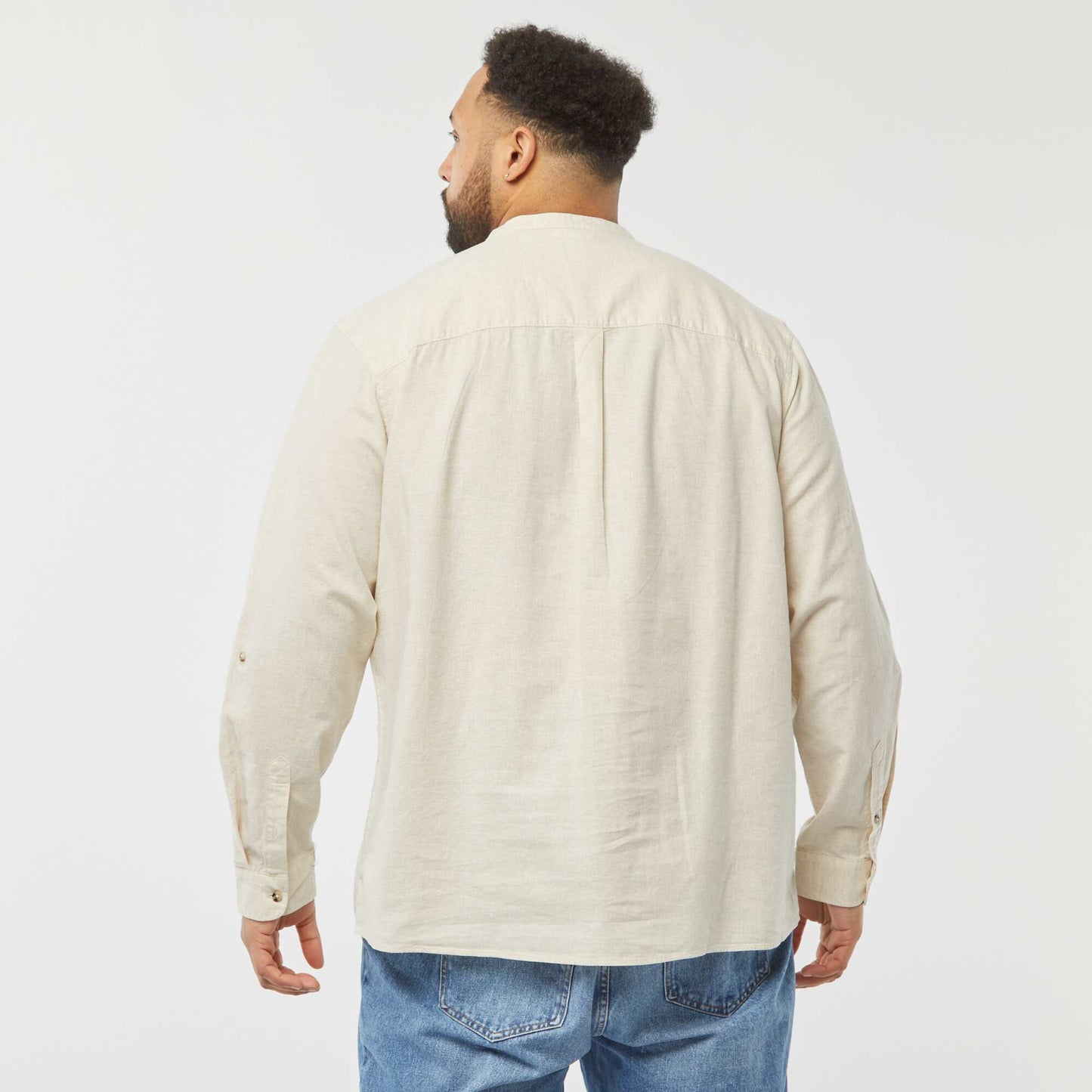 Chemise en lin mélangé avec manches longues retroussables BEIGE
