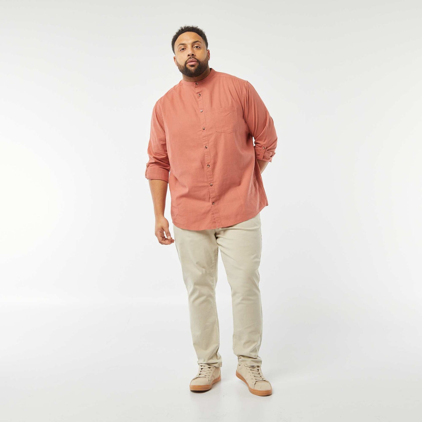 Chemise en lin mélangé avec manches longues retroussables ROSE
