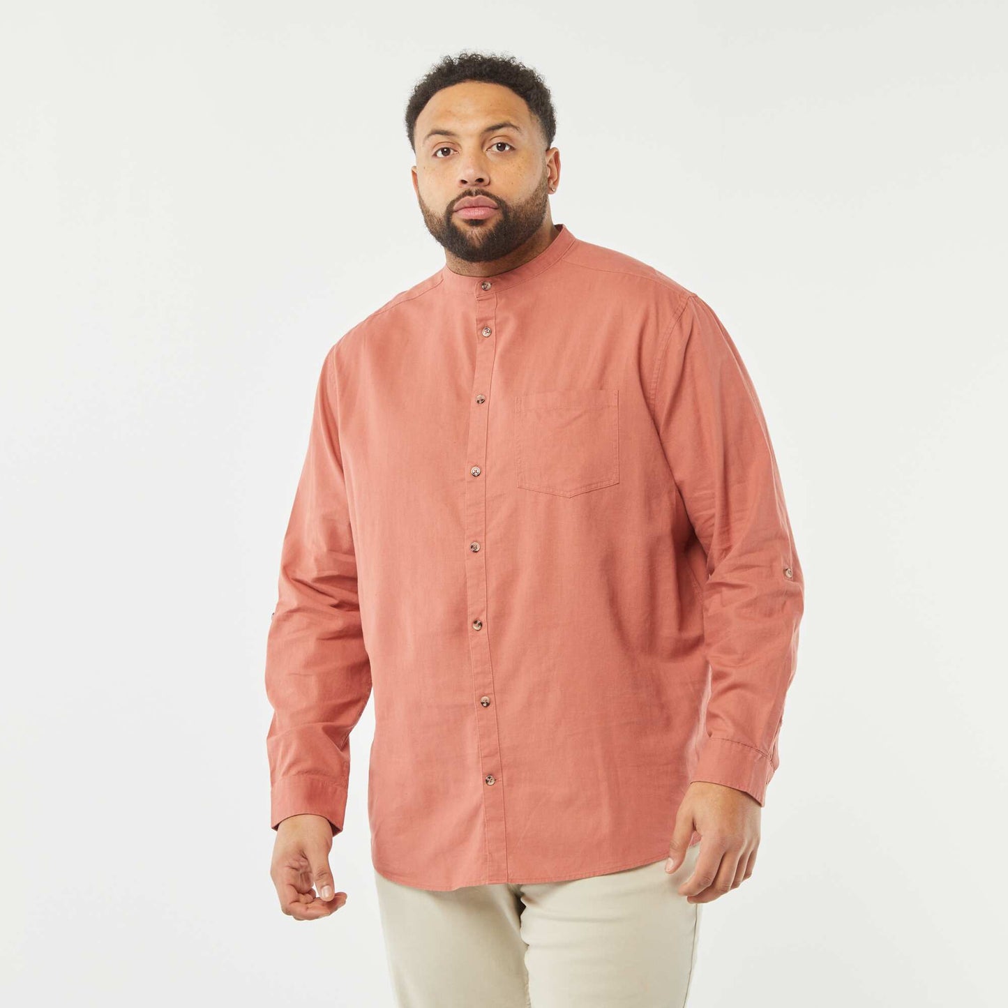 Chemise en lin mélangé avec manches longues retroussables ROSE
