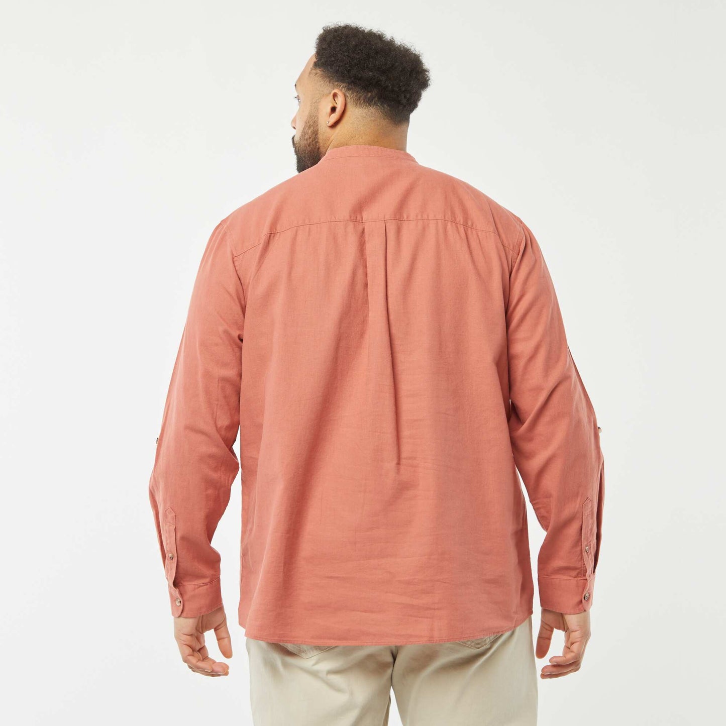 Chemise en lin mélangé avec manches longues retroussables ROSE