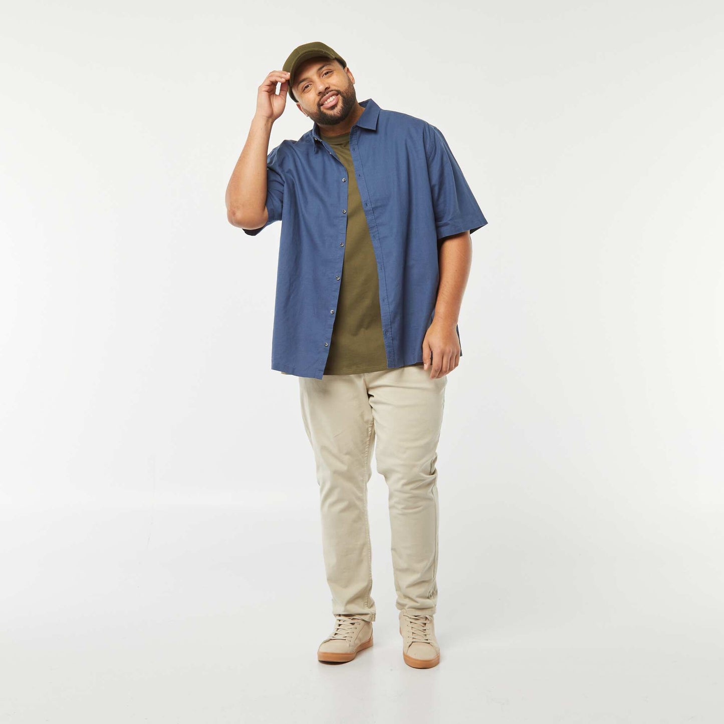 Chemise en lin mélangé à manches courtes BLEU