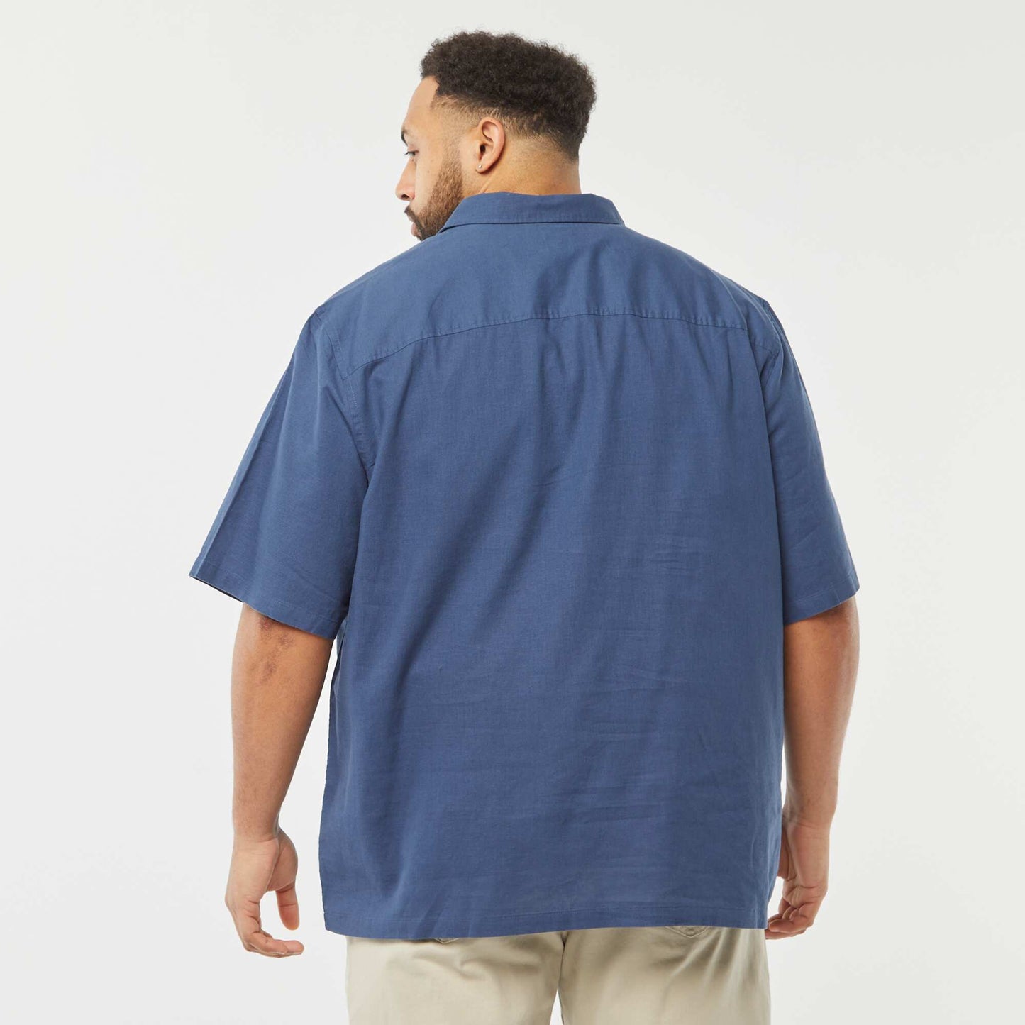 Chemise en lin mélangé à manches courtes BLEU
