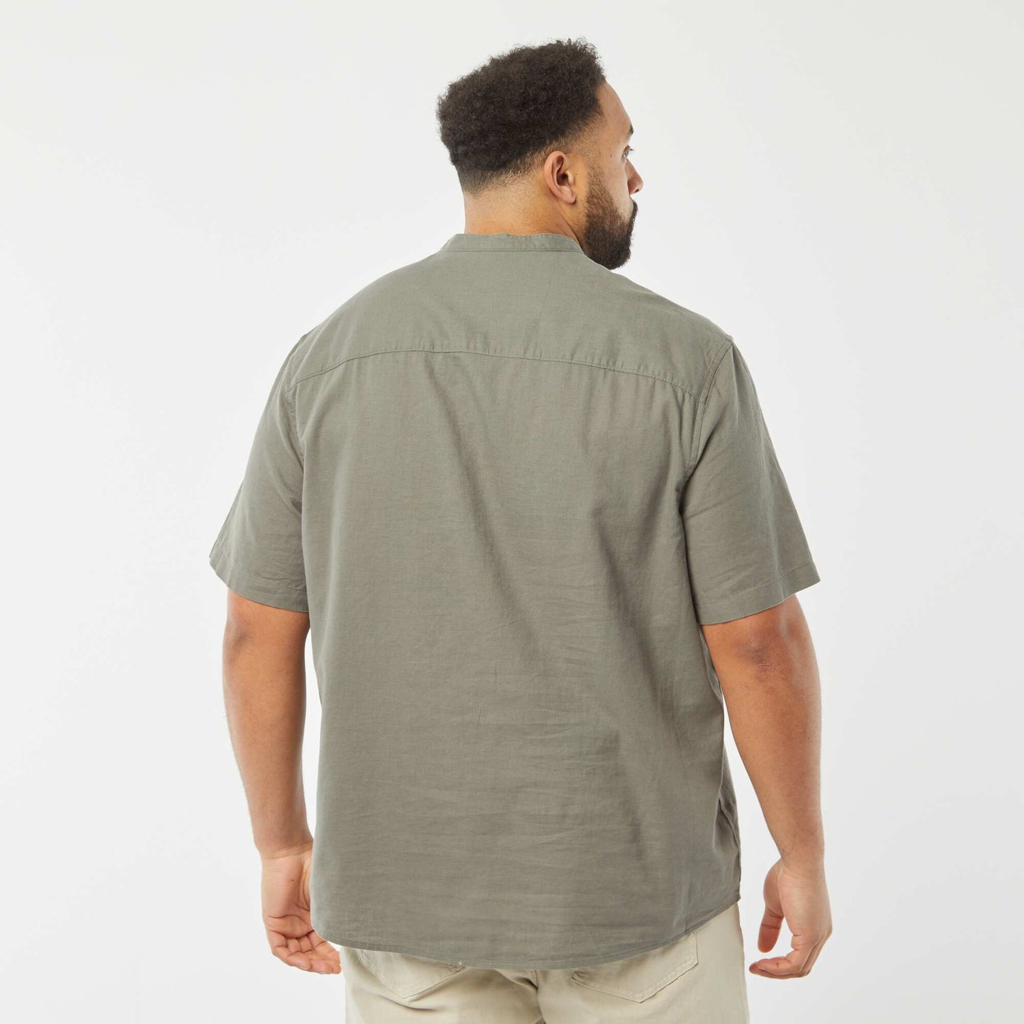 Chemise unie à manches courtes en lin mélangé VERT