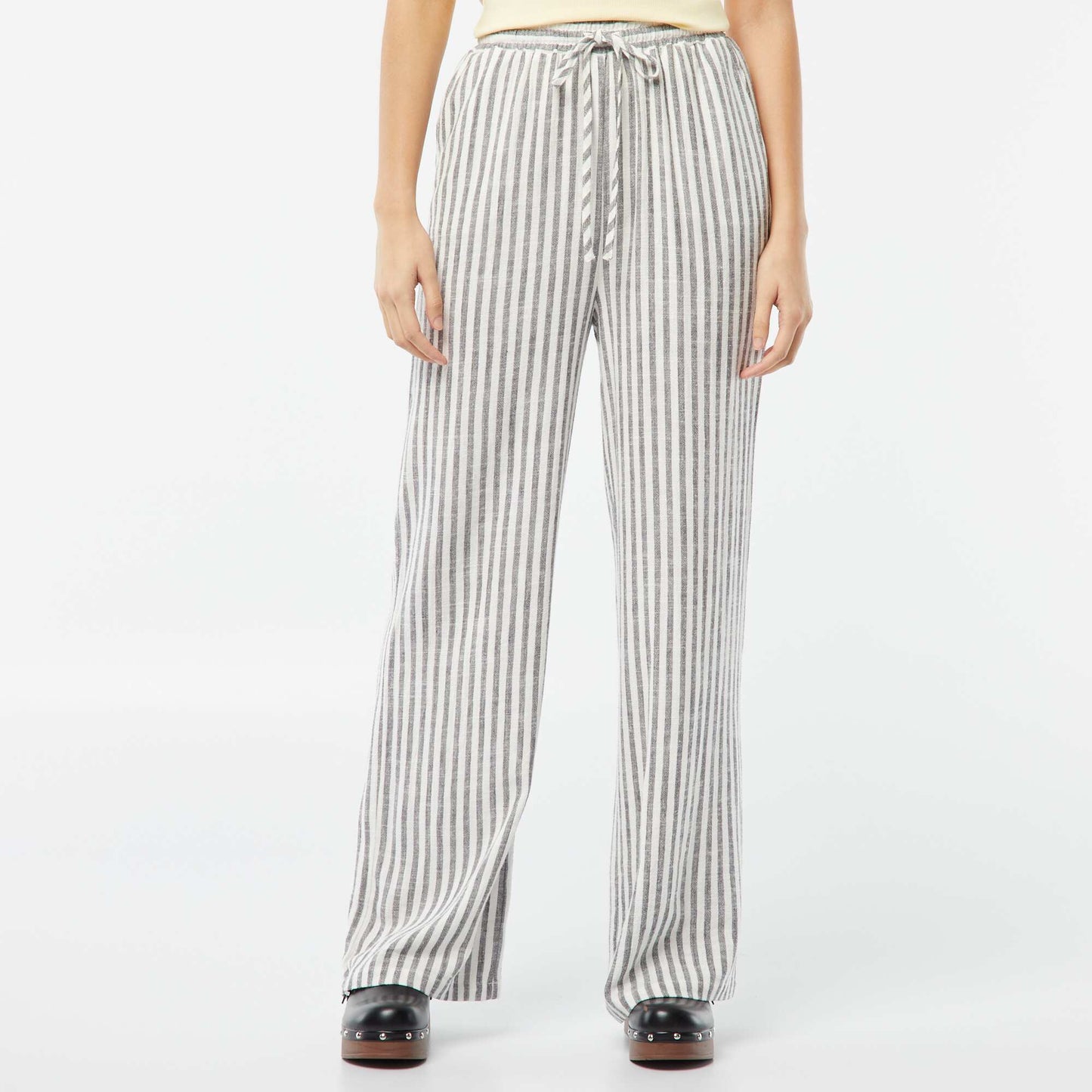 Pantalon large en lin mélangé GRIS RAYé